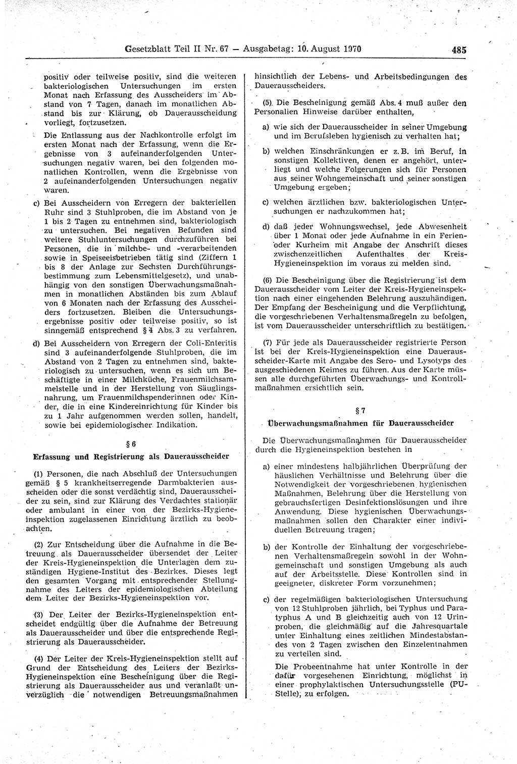 Gesetzblatt (GBl.) der Deutschen Demokratischen Republik (DDR) Teil ⅠⅠ 1970, Seite 485 (GBl. DDR ⅠⅠ 1970, S. 485)
