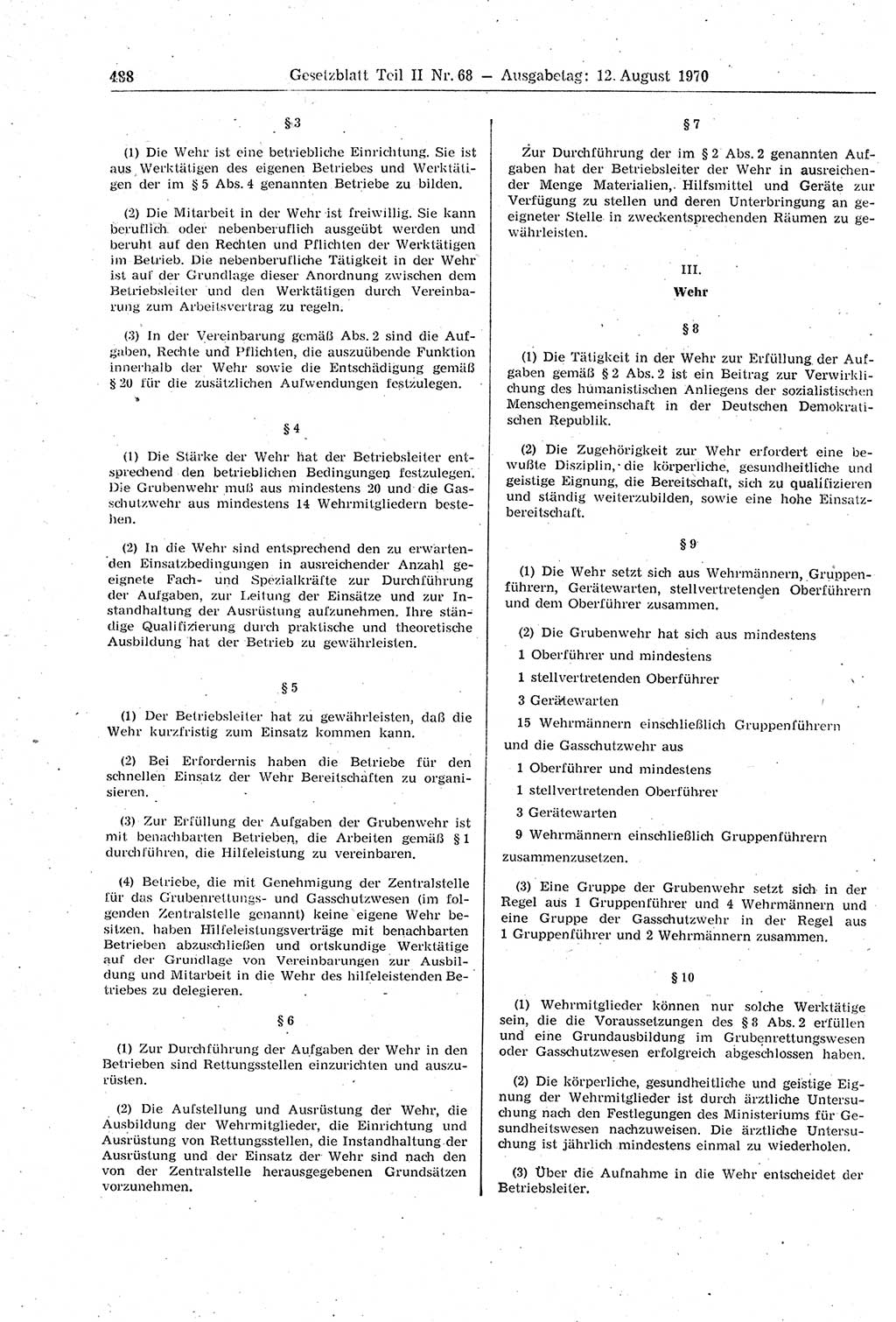 Gesetzblatt (GBl.) der Deutschen Demokratischen Republik (DDR) Teil ⅠⅠ 1970, Seite 488 (GBl. DDR ⅠⅠ 1970, S. 488)