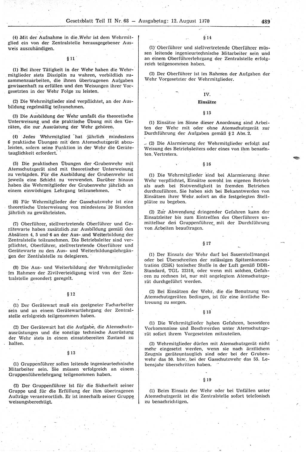 Gesetzblatt (GBl.) der Deutschen Demokratischen Republik (DDR) Teil ⅠⅠ 1970, Seite 489 (GBl. DDR ⅠⅠ 1970, S. 489)