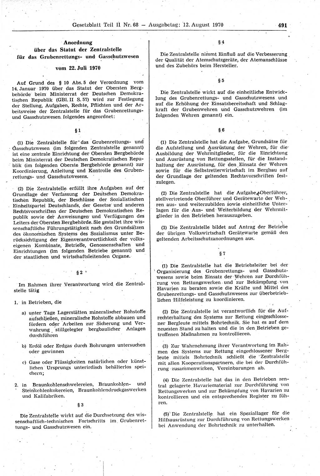 Gesetzblatt (GBl.) der Deutschen Demokratischen Republik (DDR) Teil ⅠⅠ 1970, Seite 491 (GBl. DDR ⅠⅠ 1970, S. 491)