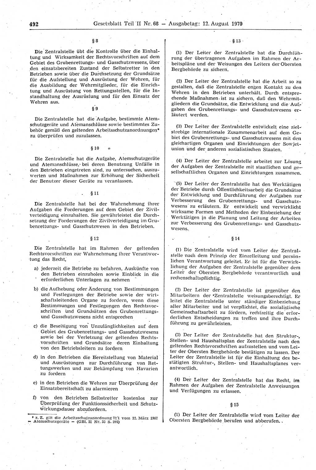 Gesetzblatt (GBl.) der Deutschen Demokratischen Republik (DDR) Teil ⅠⅠ 1970, Seite 492 (GBl. DDR ⅠⅠ 1970, S. 492)