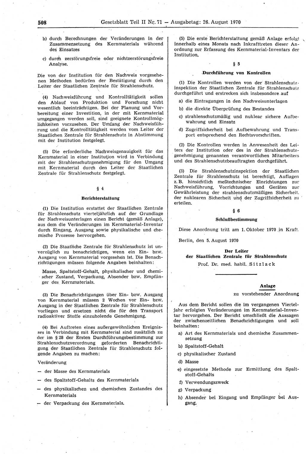 Gesetzblatt (GBl.) der Deutschen Demokratischen Republik (DDR) Teil ⅠⅠ 1970, Seite 508 (GBl. DDR ⅠⅠ 1970, S. 508)