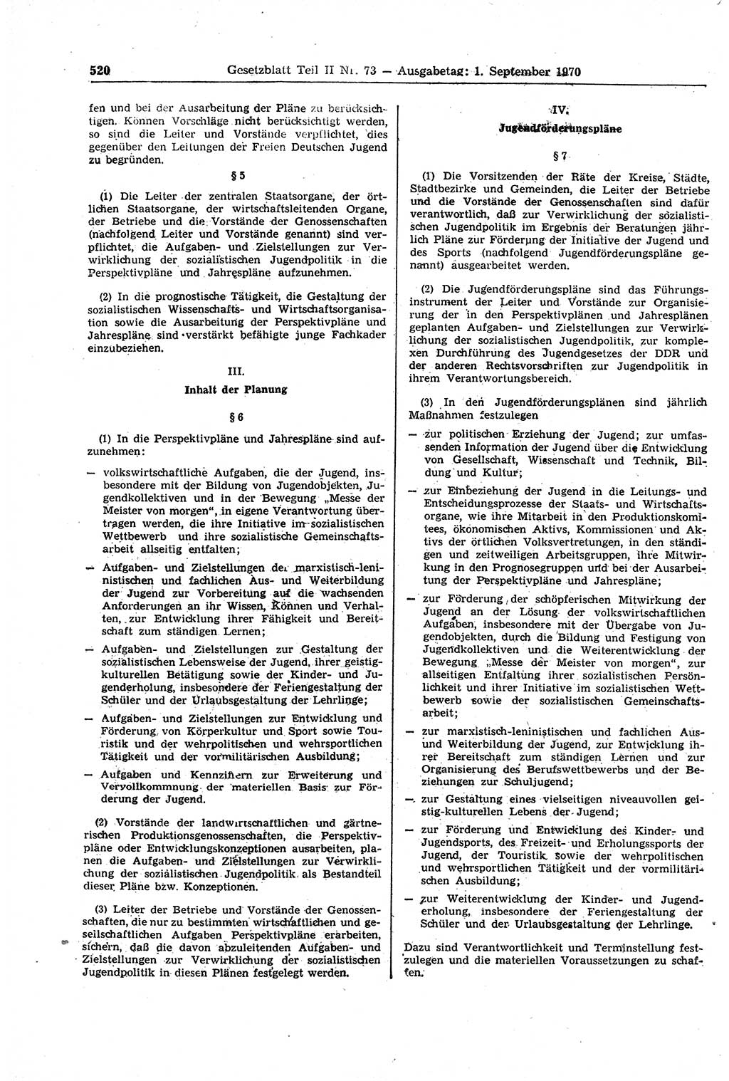 Gesetzblatt (GBl.) der Deutschen Demokratischen Republik (DDR) Teil ⅠⅠ 1970, Seite 520 (GBl. DDR ⅠⅠ 1970, S. 520)