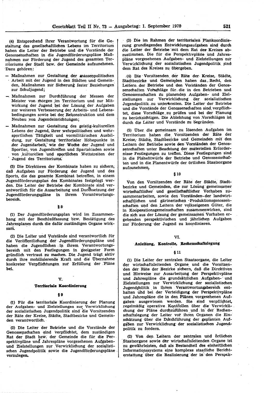 Gesetzblatt (GBl.) der Deutschen Demokratischen Republik (DDR) Teil ⅠⅠ 1970, Seite 521 (GBl. DDR ⅠⅠ 1970, S. 521)