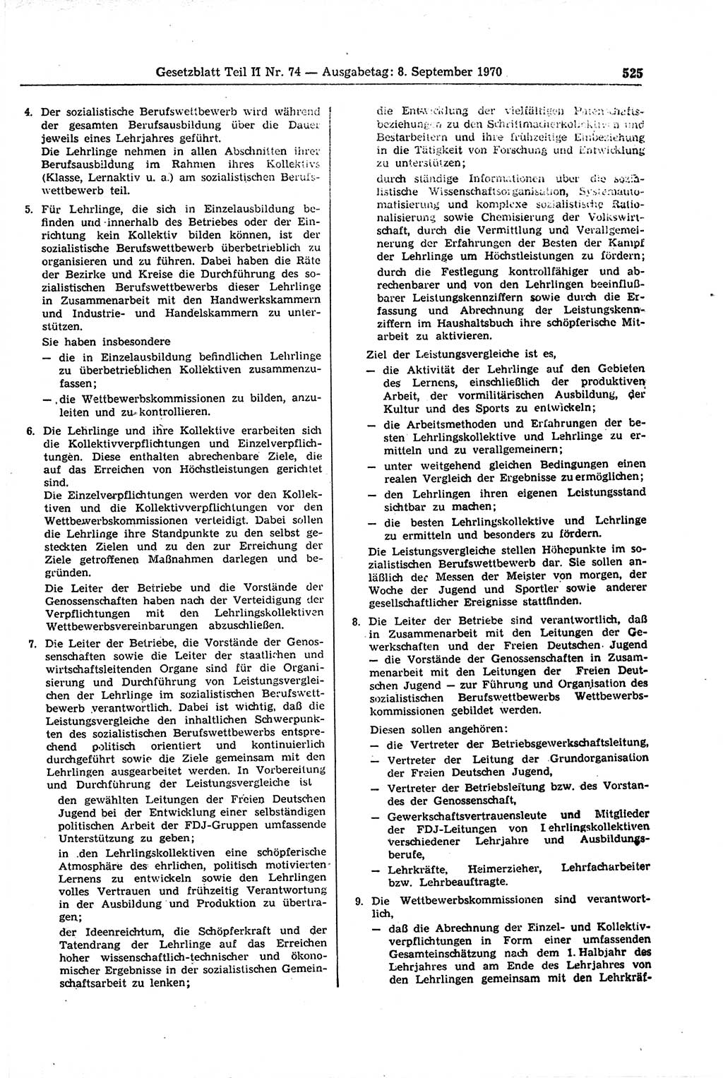 Gesetzblatt (GBl.) der Deutschen Demokratischen Republik (DDR) Teil ⅠⅠ 1970, Seite 525 (GBl. DDR ⅠⅠ 1970, S. 525)