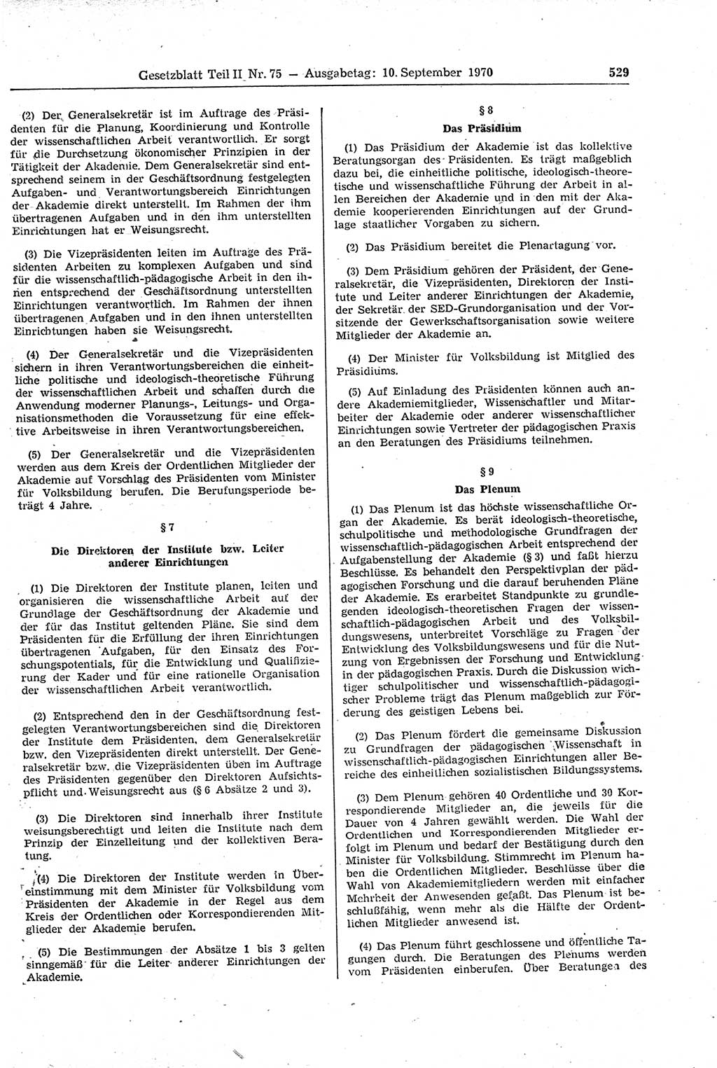 Gesetzblatt (GBl.) der Deutschen Demokratischen Republik (DDR) Teil ⅠⅠ 1970, Seite 529 (GBl. DDR ⅠⅠ 1970, S. 529)