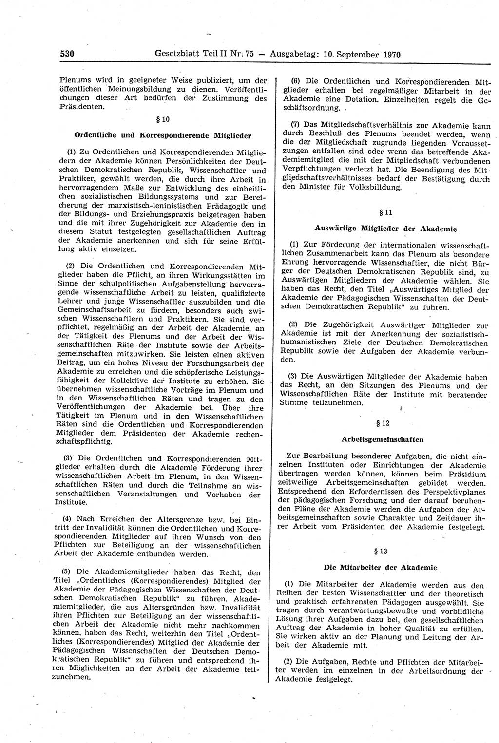 Gesetzblatt (GBl.) der Deutschen Demokratischen Republik (DDR) Teil ⅠⅠ 1970, Seite 530 (GBl. DDR ⅠⅠ 1970, S. 530)
