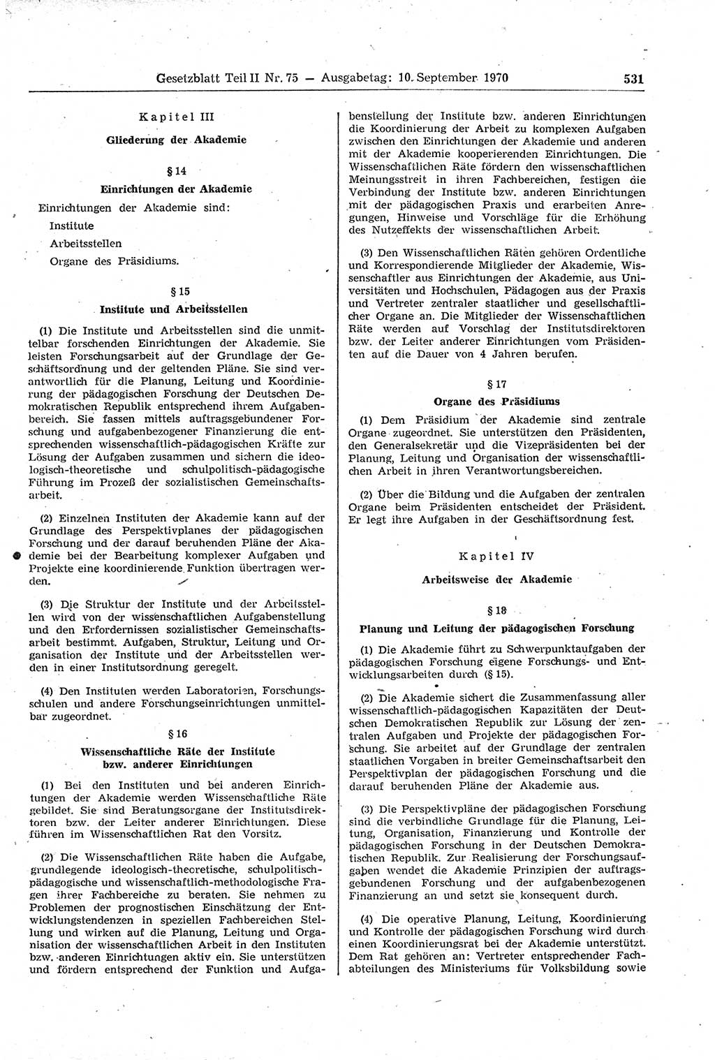 Gesetzblatt (GBl.) der Deutschen Demokratischen Republik (DDR) Teil ⅠⅠ 1970, Seite 531 (GBl. DDR ⅠⅠ 1970, S. 531)
