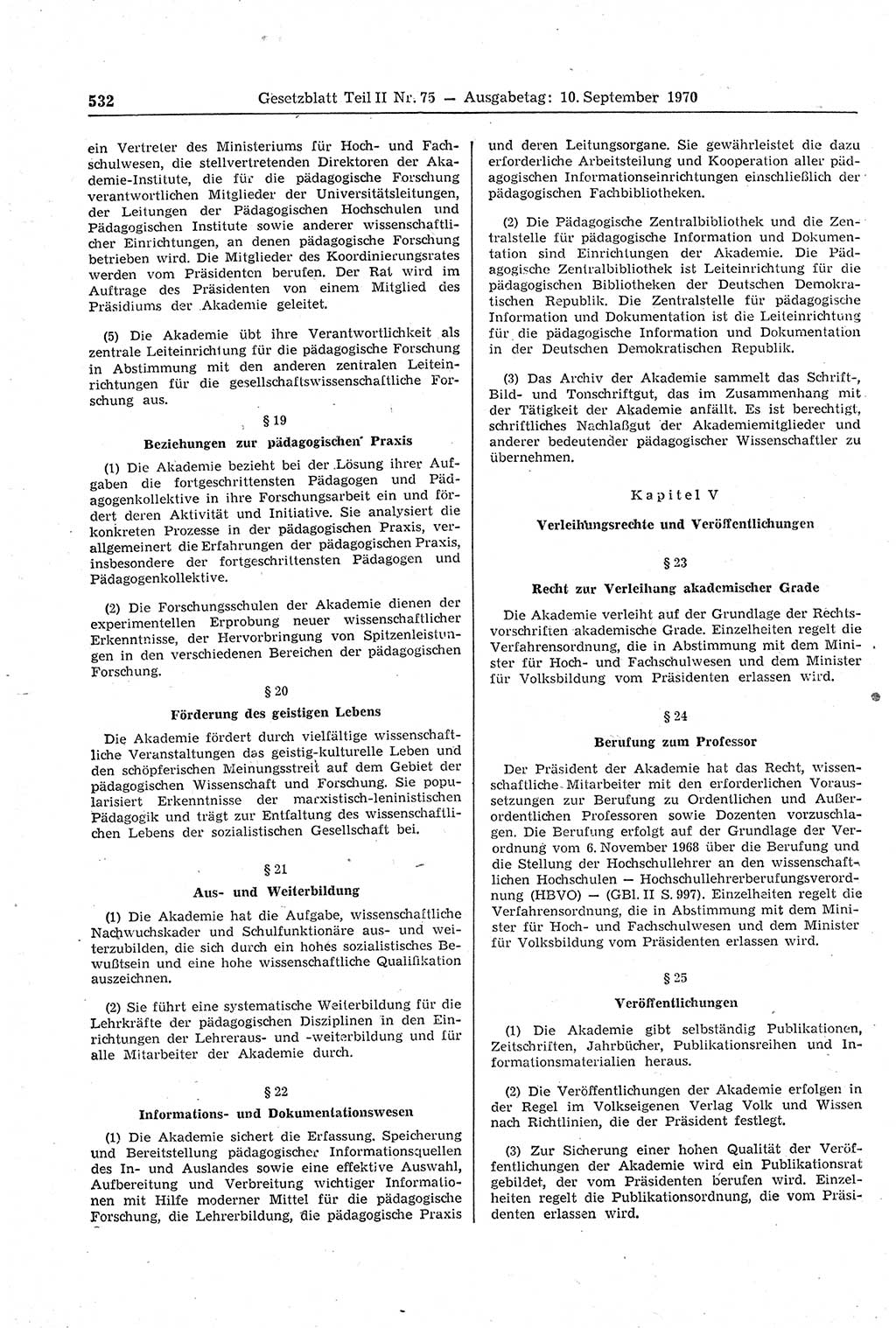 Gesetzblatt (GBl.) der Deutschen Demokratischen Republik (DDR) Teil ⅠⅠ 1970, Seite 532 (GBl. DDR ⅠⅠ 1970, S. 532)