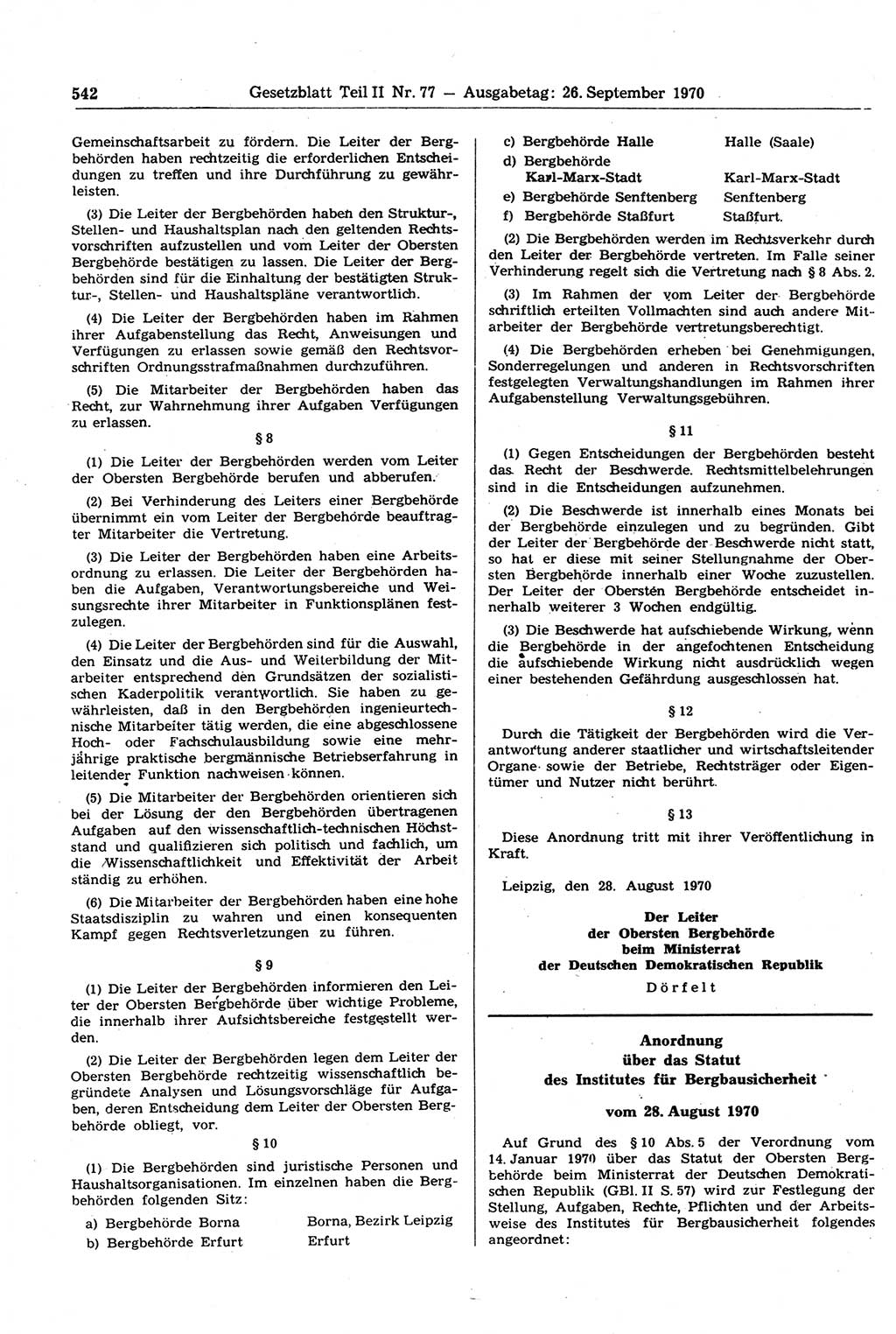 Gesetzblatt (GBl.) der Deutschen Demokratischen Republik (DDR) Teil ⅠⅠ 1970, Seite 542 (GBl. DDR ⅠⅠ 1970, S. 542)