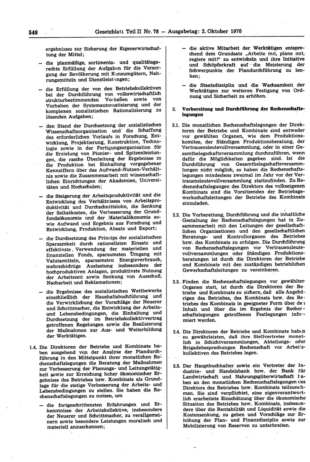 Gesetzblatt (GBl.) der Deutschen Demokratischen Republik (DDR) Teil ⅠⅠ 1970, Seite 548 (GBl. DDR ⅠⅠ 1970, S. 548)