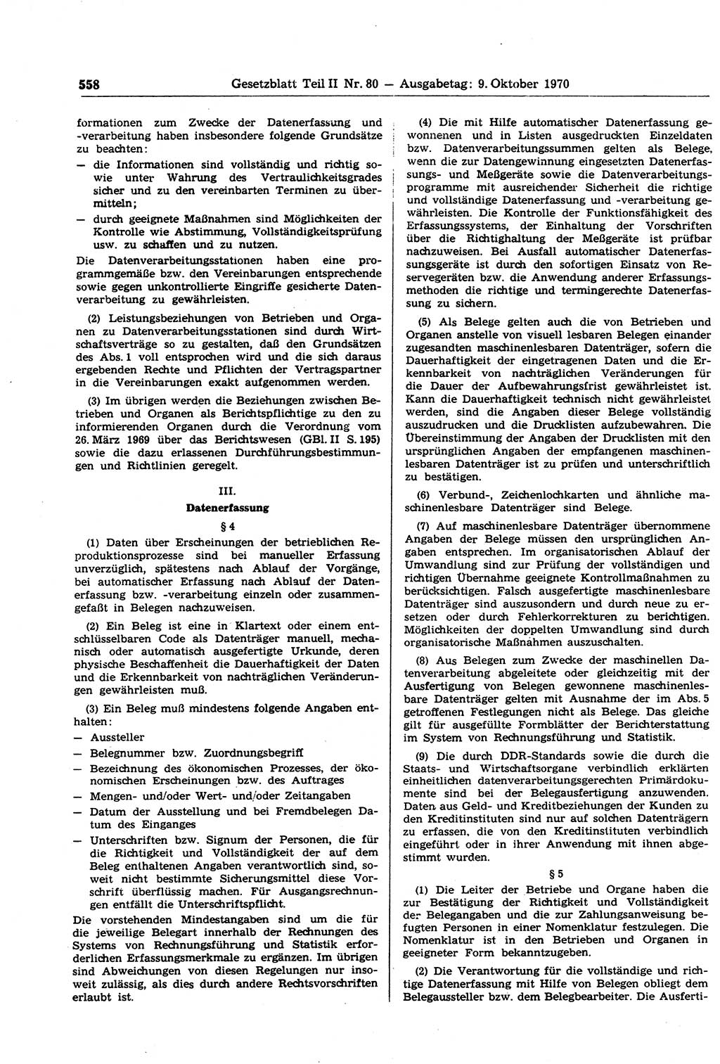 Gesetzblatt (GBl.) der Deutschen Demokratischen Republik (DDR) Teil ⅠⅠ 1970, Seite 558 (GBl. DDR ⅠⅠ 1970, S. 558)