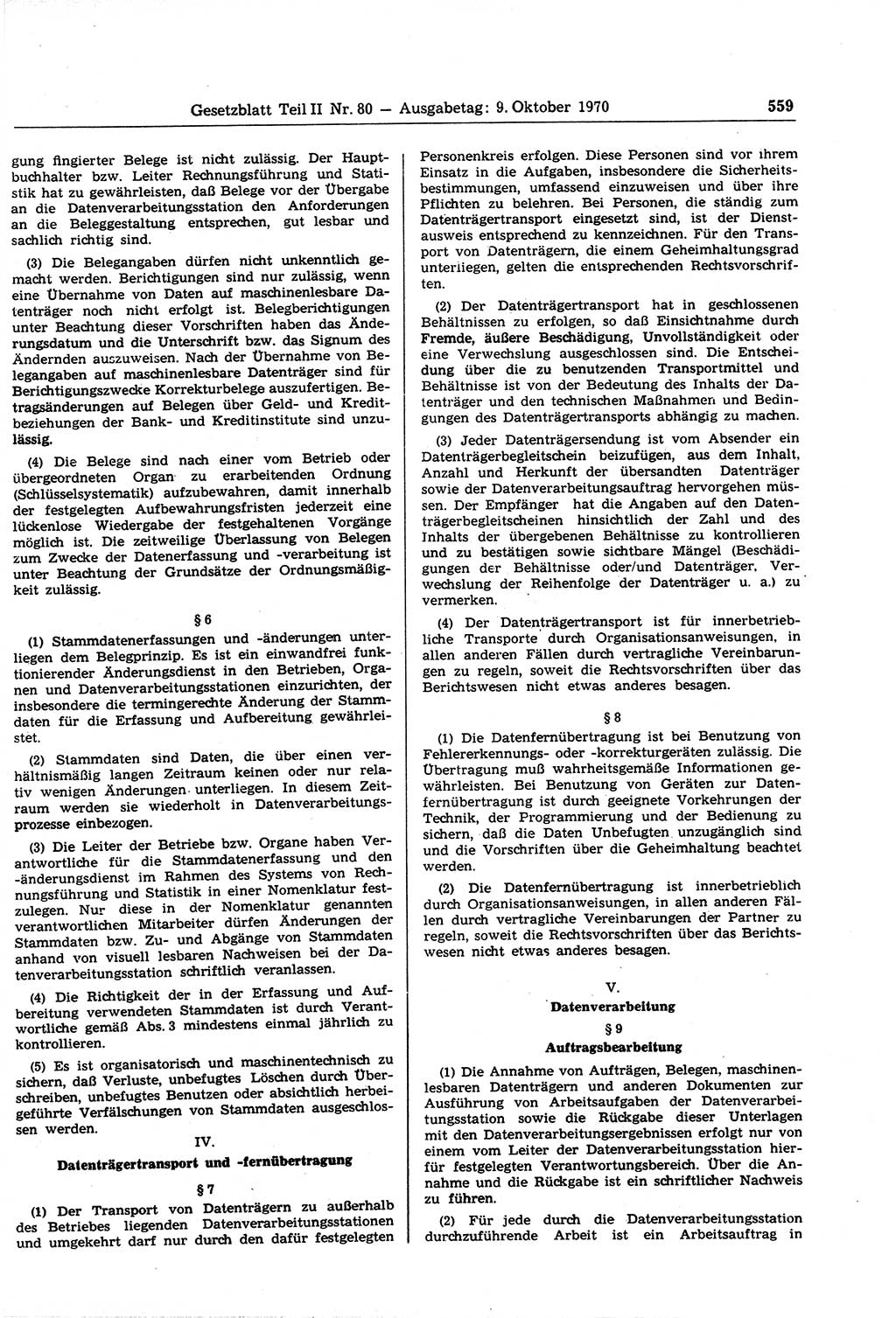 Gesetzblatt (GBl.) der Deutschen Demokratischen Republik (DDR) Teil ⅠⅠ 1970, Seite 559 (GBl. DDR ⅠⅠ 1970, S. 559)
