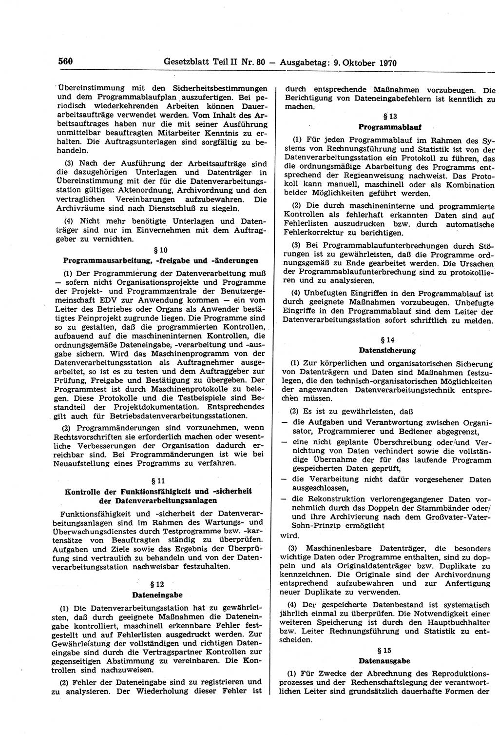 Gesetzblatt (GBl.) der Deutschen Demokratischen Republik (DDR) Teil ⅠⅠ 1970, Seite 560 (GBl. DDR ⅠⅠ 1970, S. 560)
