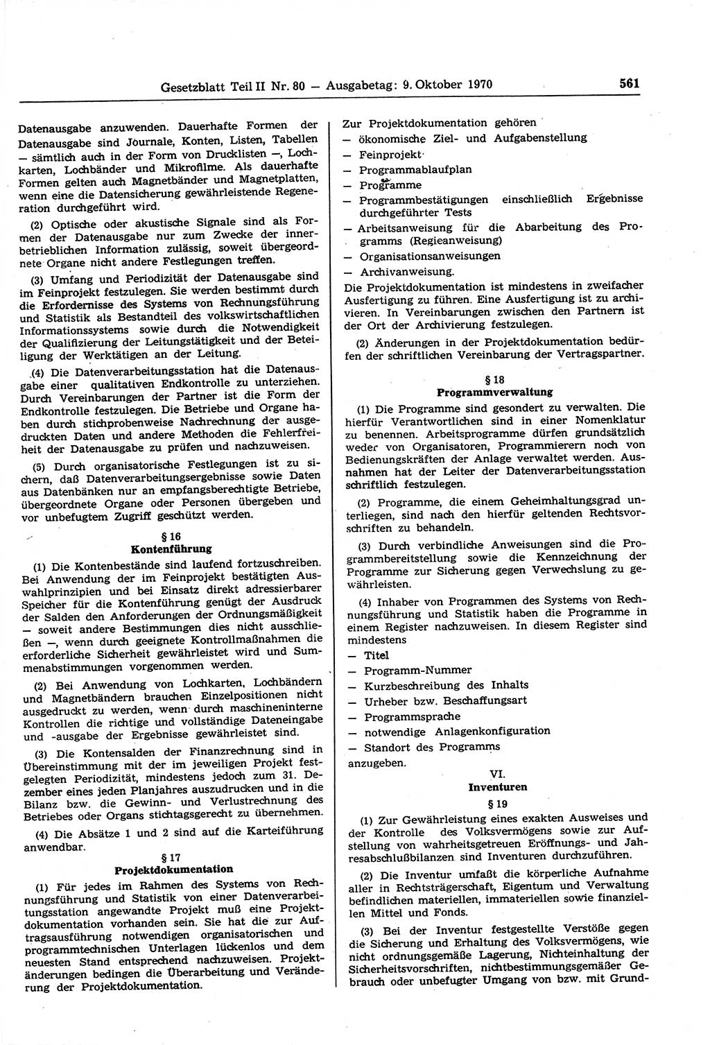 Gesetzblatt (GBl.) der Deutschen Demokratischen Republik (DDR) Teil ⅠⅠ 1970, Seite 561 (GBl. DDR ⅠⅠ 1970, S. 561)
