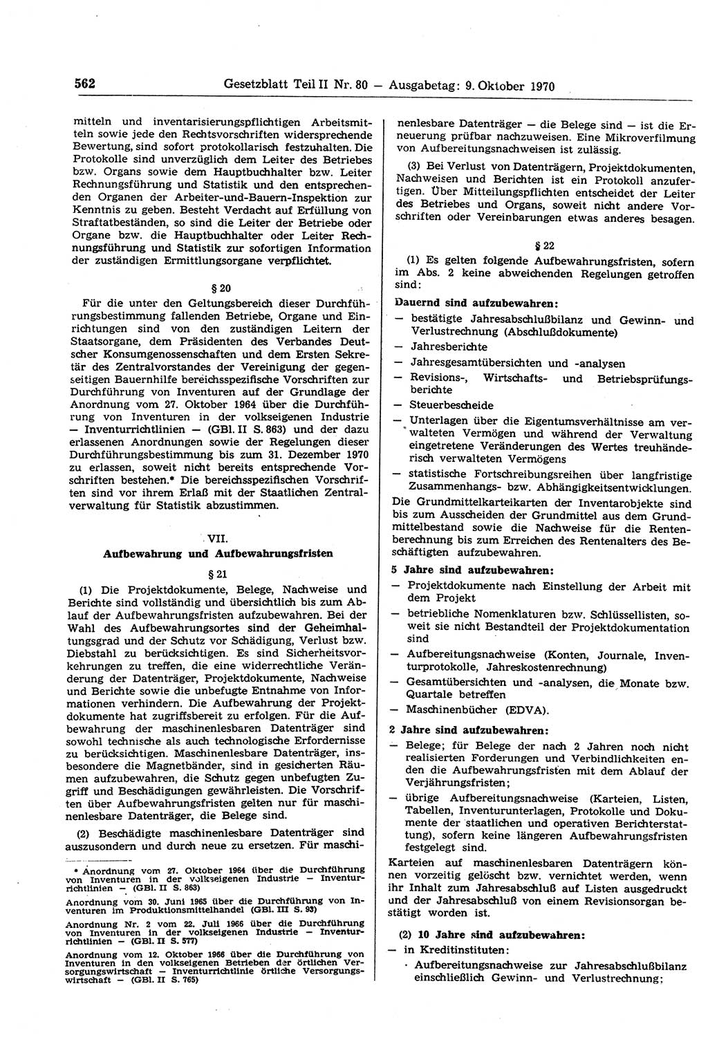 Gesetzblatt (GBl.) der Deutschen Demokratischen Republik (DDR) Teil ⅠⅠ 1970, Seite 562 (GBl. DDR ⅠⅠ 1970, S. 562)
