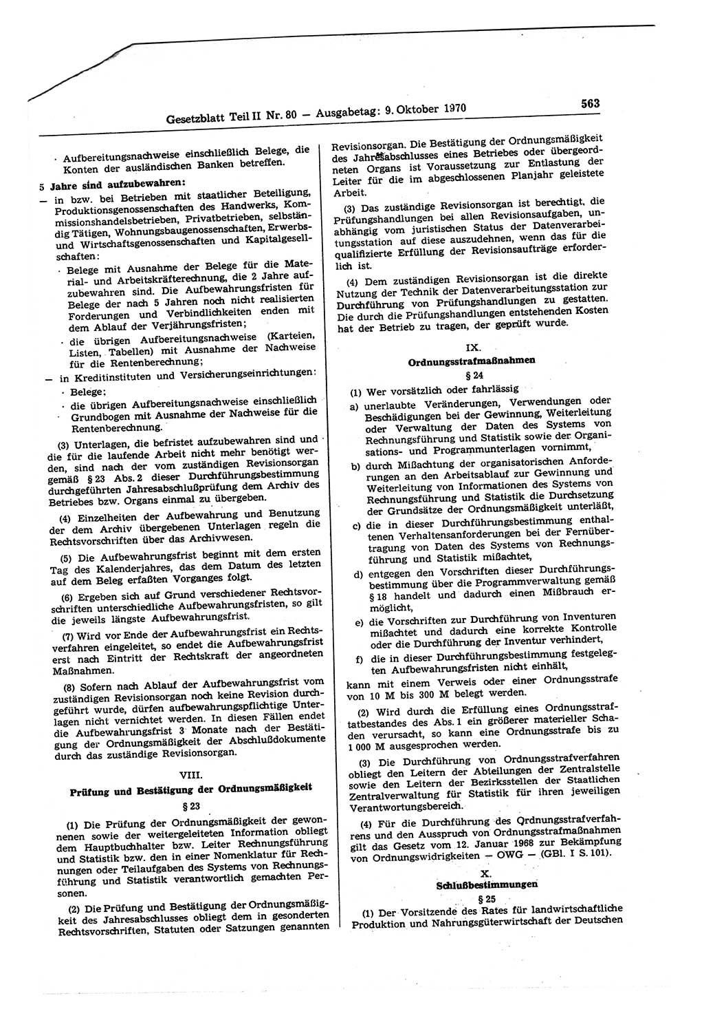 Gesetzblatt (GBl.) der Deutschen Demokratischen Republik (DDR) Teil ⅠⅠ 1970, Seite 563 (GBl. DDR ⅠⅠ 1970, S. 563)