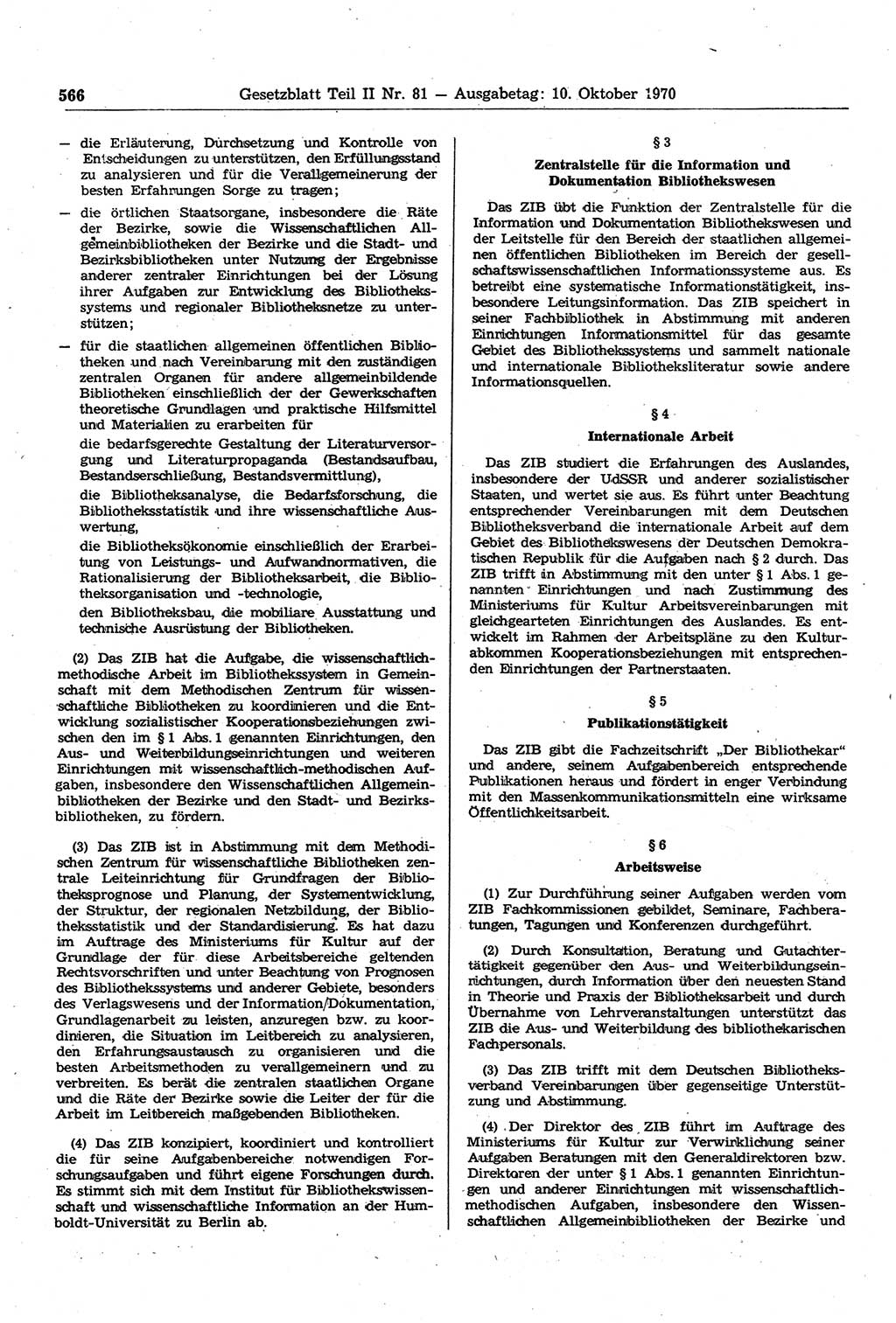 Gesetzblatt (GBl.) der Deutschen Demokratischen Republik (DDR) Teil ⅠⅠ 1970, Seite 566 (GBl. DDR ⅠⅠ 1970, S. 566)