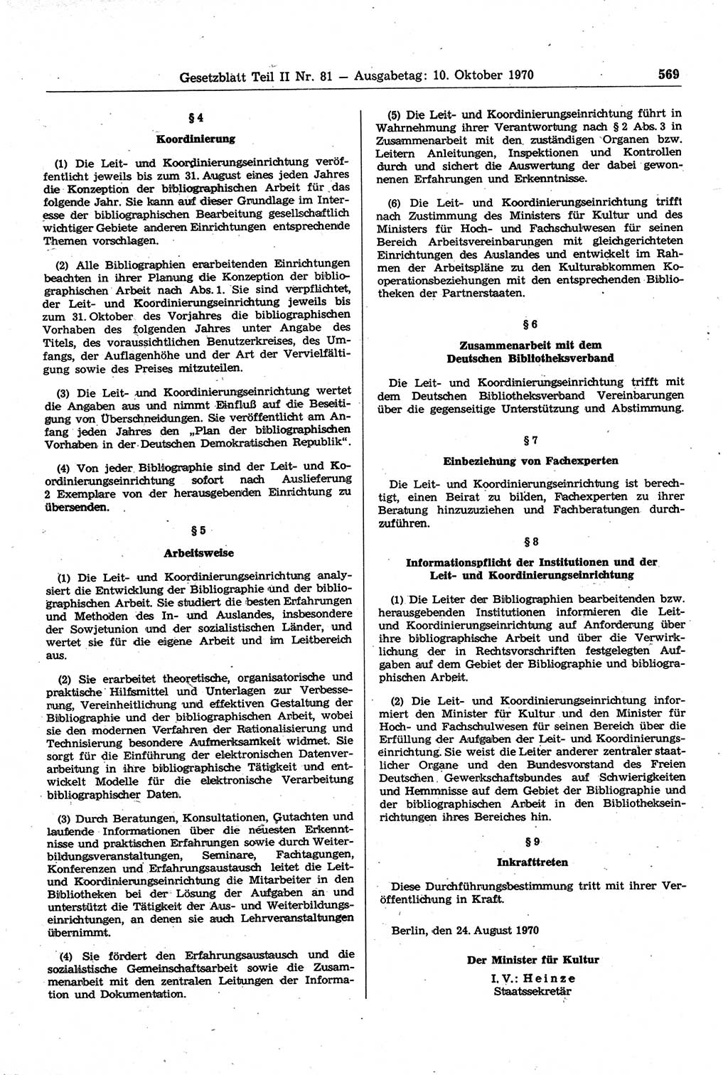 Gesetzblatt (GBl.) der Deutschen Demokratischen Republik (DDR) Teil ⅠⅠ 1970, Seite 569 (GBl. DDR ⅠⅠ 1970, S. 569)