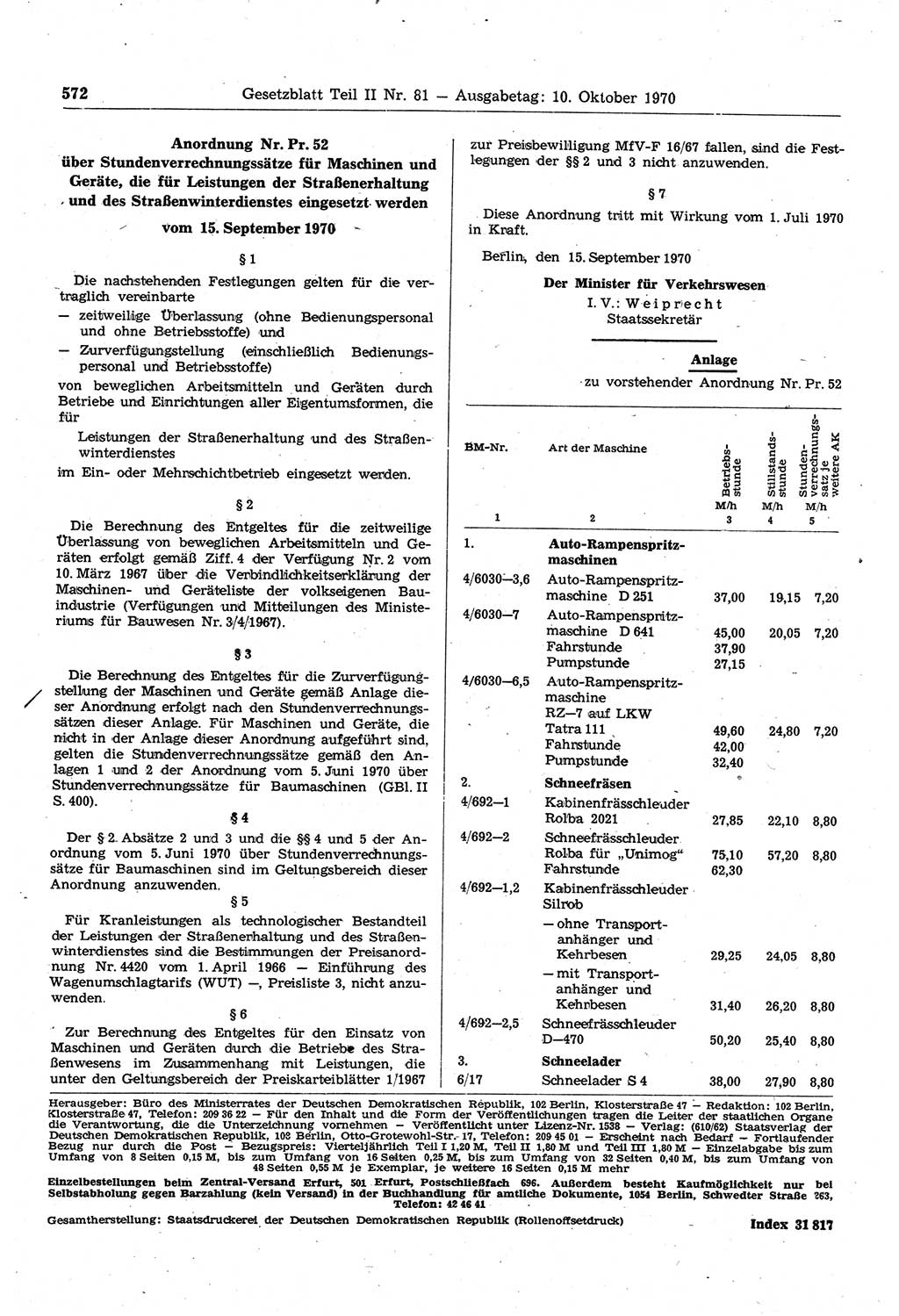 Gesetzblatt (GBl.) der Deutschen Demokratischen Republik (DDR) Teil ⅠⅠ 1970, Seite 572 (GBl. DDR ⅠⅠ 1970, S. 572)