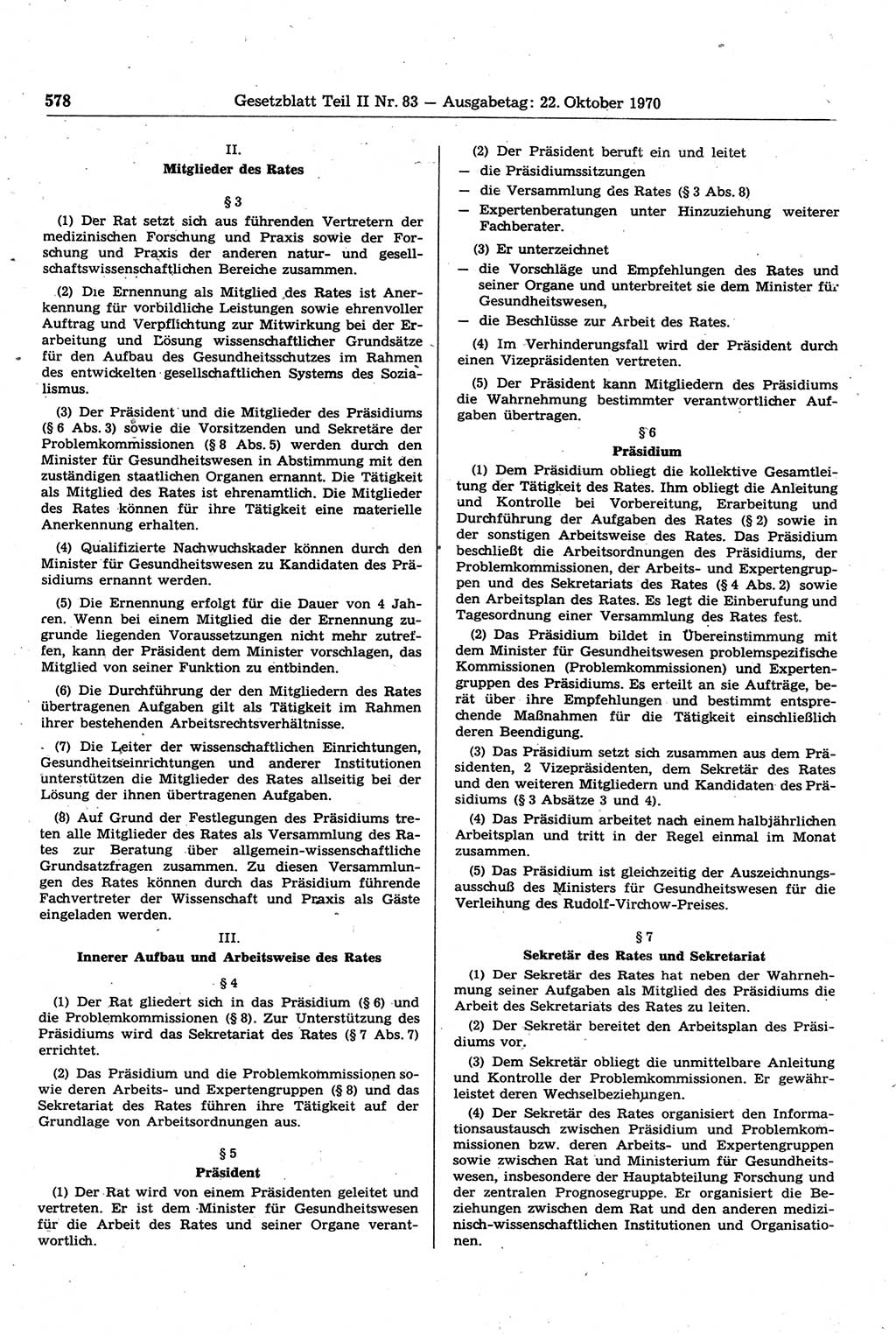 Gesetzblatt (GBl.) der Deutschen Demokratischen Republik (DDR) Teil ⅠⅠ 1970, Seite 578 (GBl. DDR ⅠⅠ 1970, S. 578)
