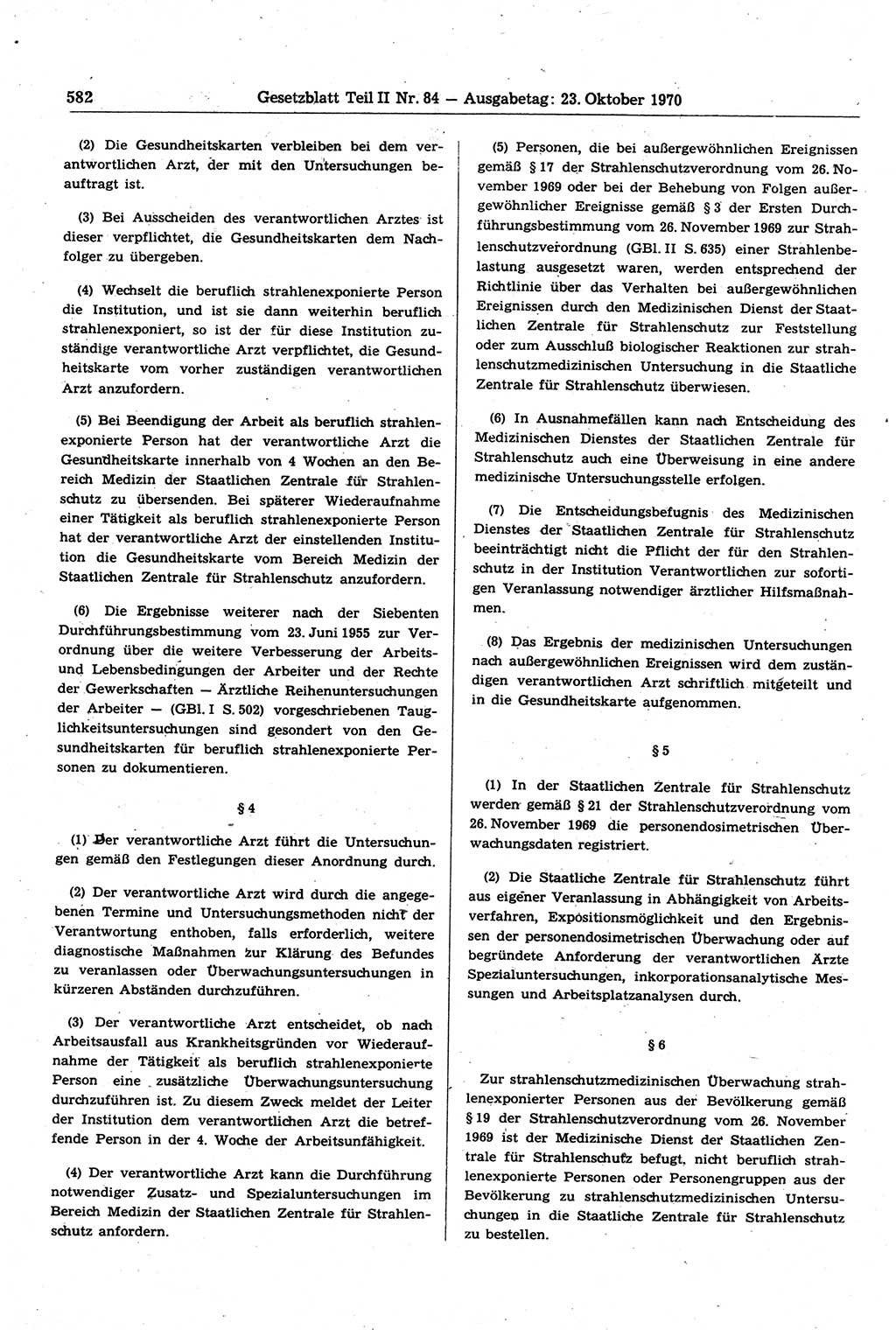 Gesetzblatt (GBl.) der Deutschen Demokratischen Republik (DDR) Teil ⅠⅠ 1970, Seite 582 (GBl. DDR ⅠⅠ 1970, S. 582)