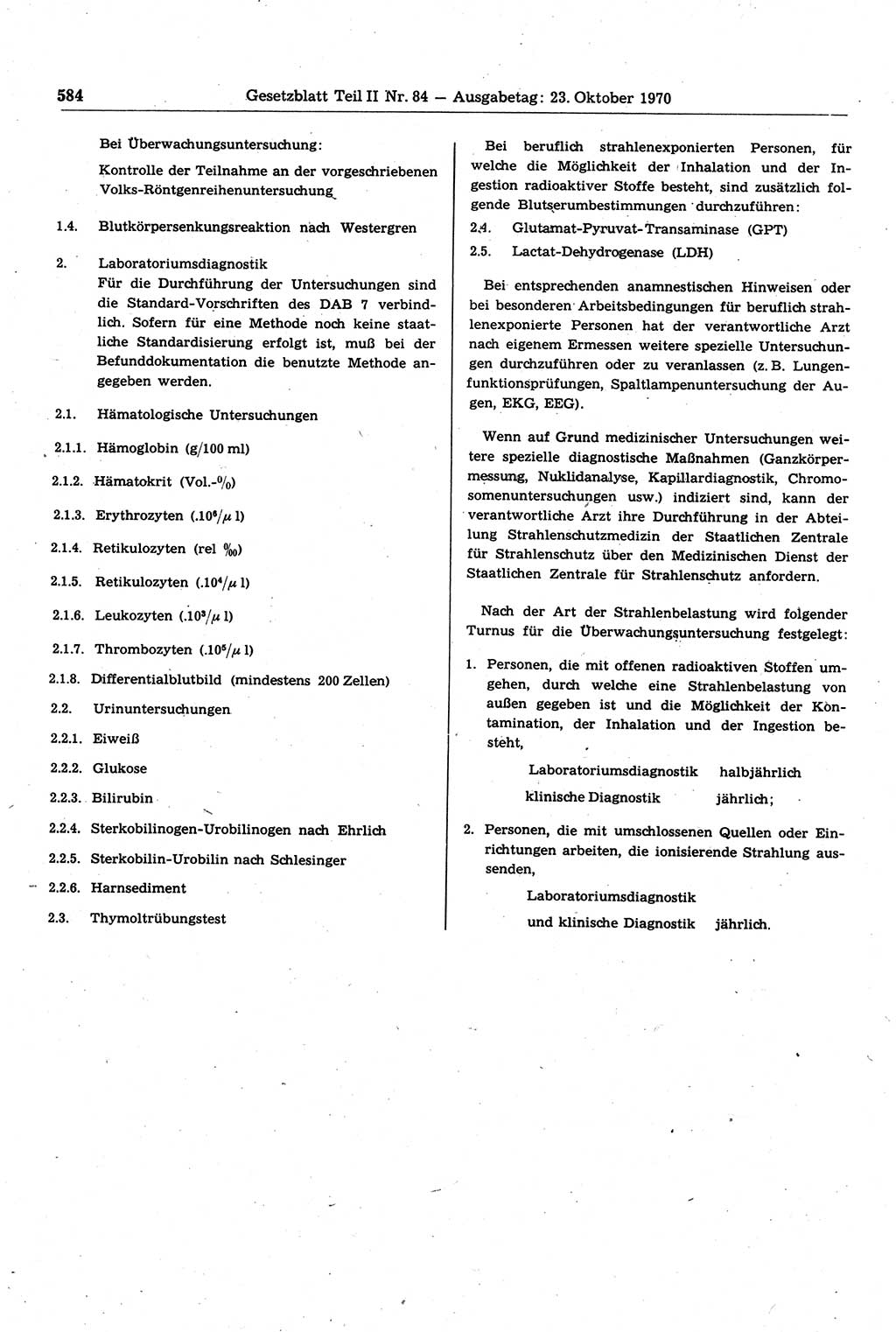 Gesetzblatt (GBl.) der Deutschen Demokratischen Republik (DDR) Teil ⅠⅠ 1970, Seite 584 (GBl. DDR ⅠⅠ 1970, S. 584)