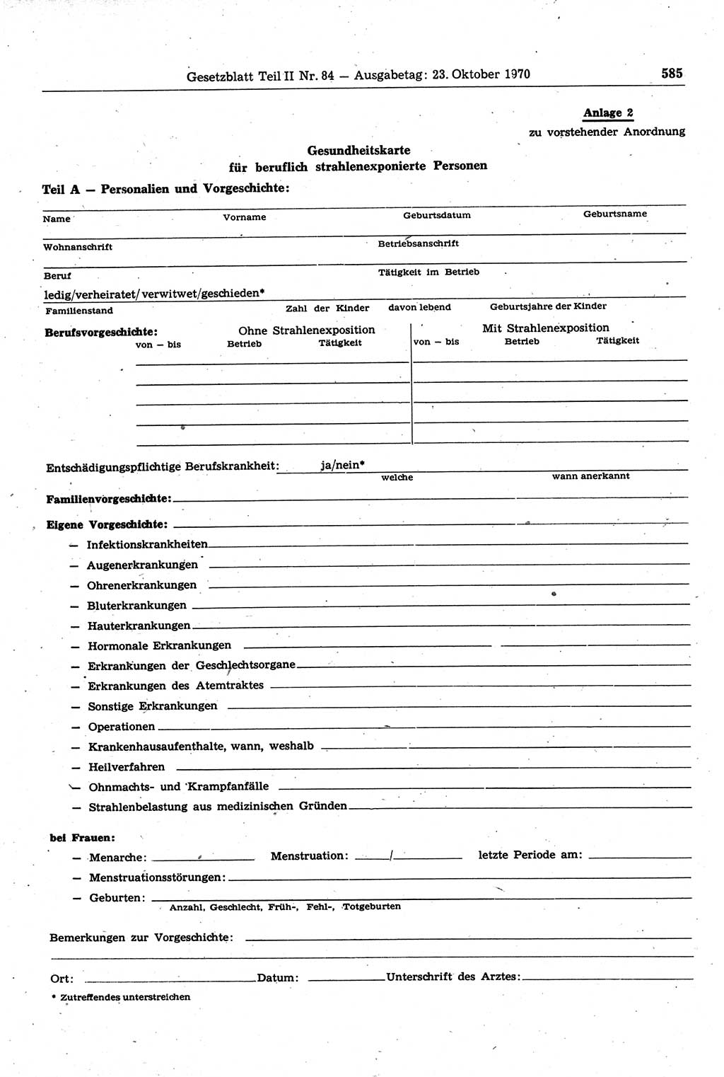 Gesetzblatt (GBl.) der Deutschen Demokratischen Republik (DDR) Teil ⅠⅠ 1970, Seite 585 (GBl. DDR ⅠⅠ 1970, S. 585)