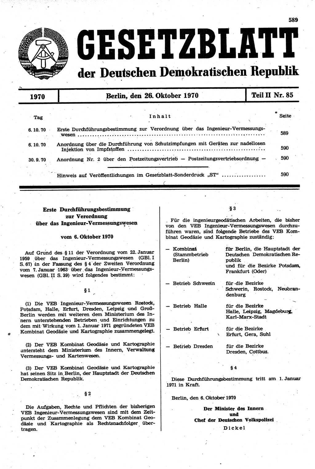 Gesetzblatt (GBl.) der Deutschen Demokratischen Republik (DDR) Teil ⅠⅠ 1970, Seite 589 (GBl. DDR ⅠⅠ 1970, S. 589)