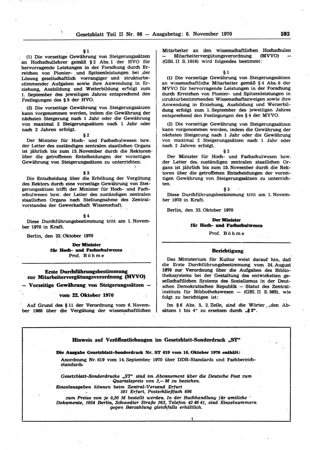 Gesetzblatt (GBl.) der Deutschen Demokratischen Republik (DDR) Teil ⅠⅠ 1970, Seite 593 (GBl. DDR ⅠⅠ 1970, S. 593)
