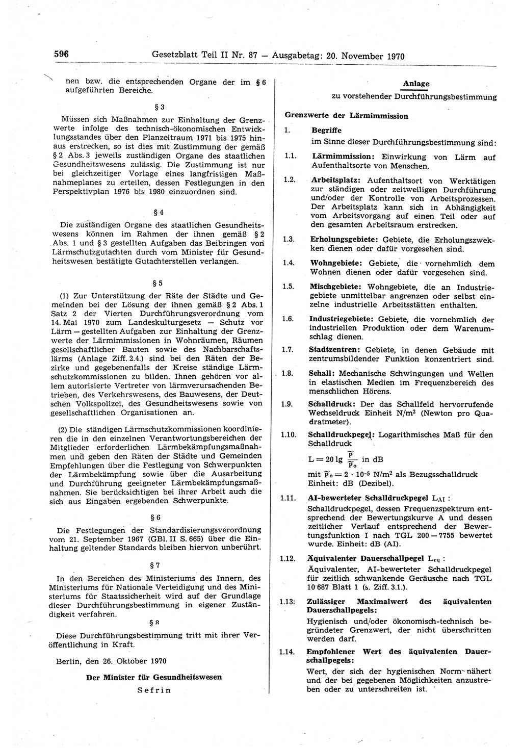 Gesetzblatt (GBl.) der Deutschen Demokratischen Republik (DDR) Teil ⅠⅠ 1970, Seite 596 (GBl. DDR ⅠⅠ 1970, S. 596)