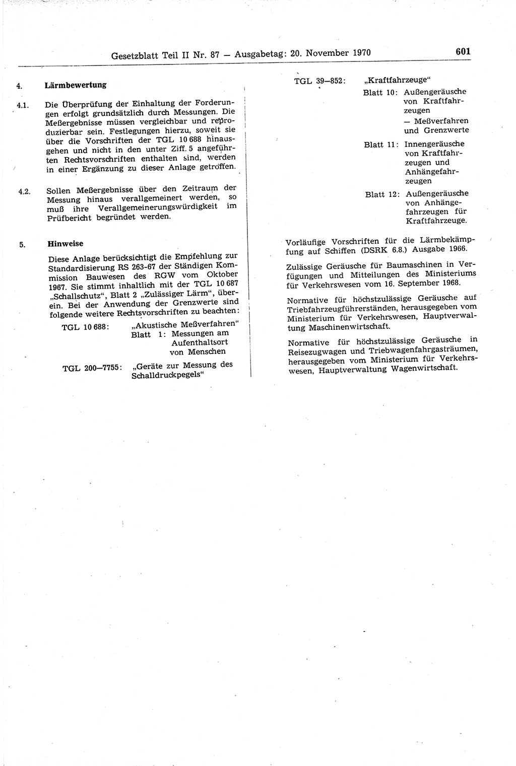 Gesetzblatt (GBl.) der Deutschen Demokratischen Republik (DDR) Teil ⅠⅠ 1970, Seite 601 (GBl. DDR ⅠⅠ 1970, S. 601)