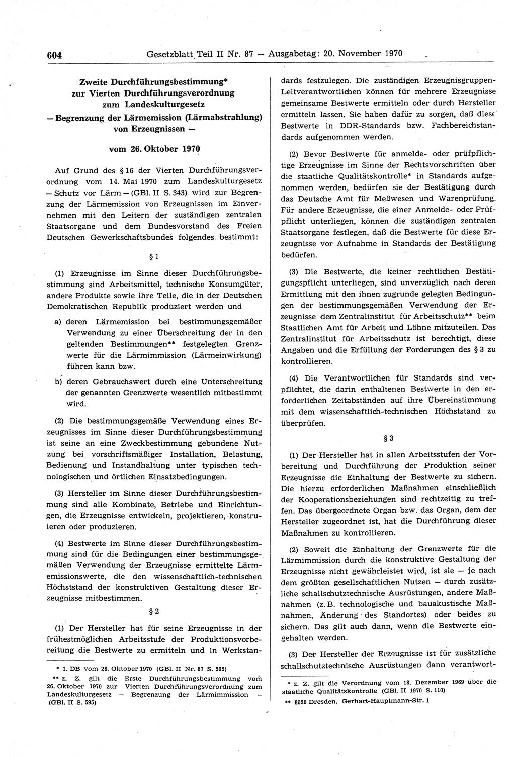 Gesetzblatt (GBl.) der Deutschen Demokratischen Republik (DDR) Teil ⅠⅠ 1970, Seite 604 (GBl. DDR ⅠⅠ 1970, S. 604)