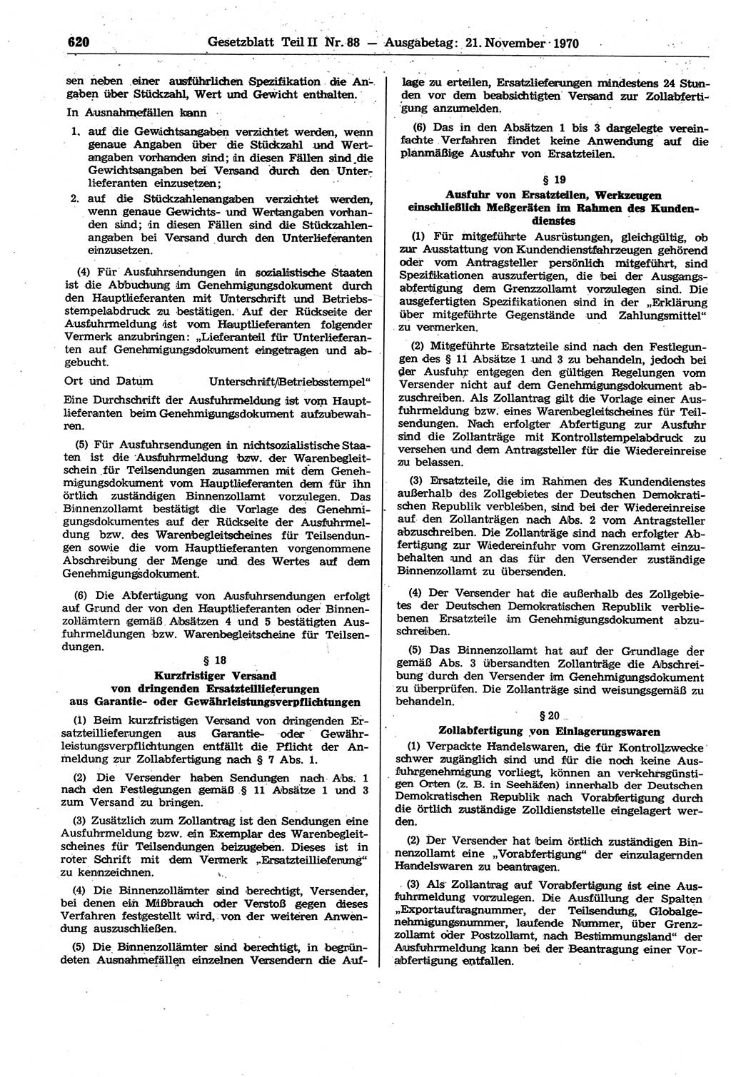 Gesetzblatt (GBl.) der Deutschen Demokratischen Republik (DDR) Teil ⅠⅠ 1970, Seite 620 (GBl. DDR ⅠⅠ 1970, S. 620)