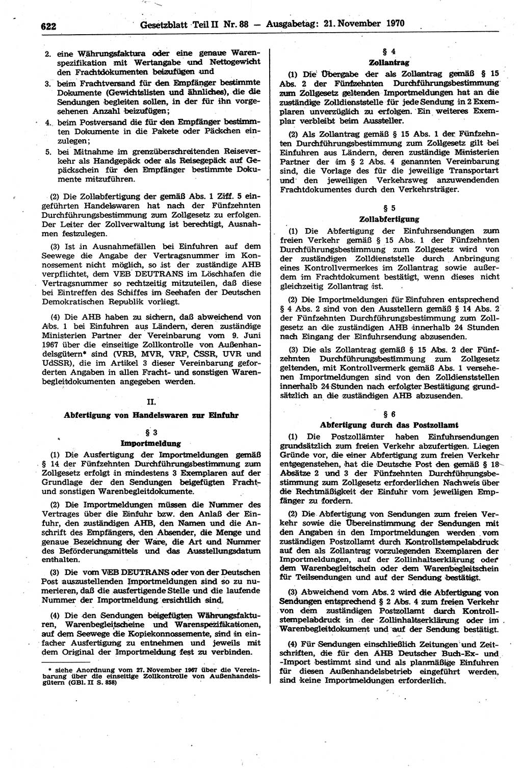 Gesetzblatt (GBl.) der Deutschen Demokratischen Republik (DDR) Teil ⅠⅠ 1970, Seite 622 (GBl. DDR ⅠⅠ 1970, S. 622)