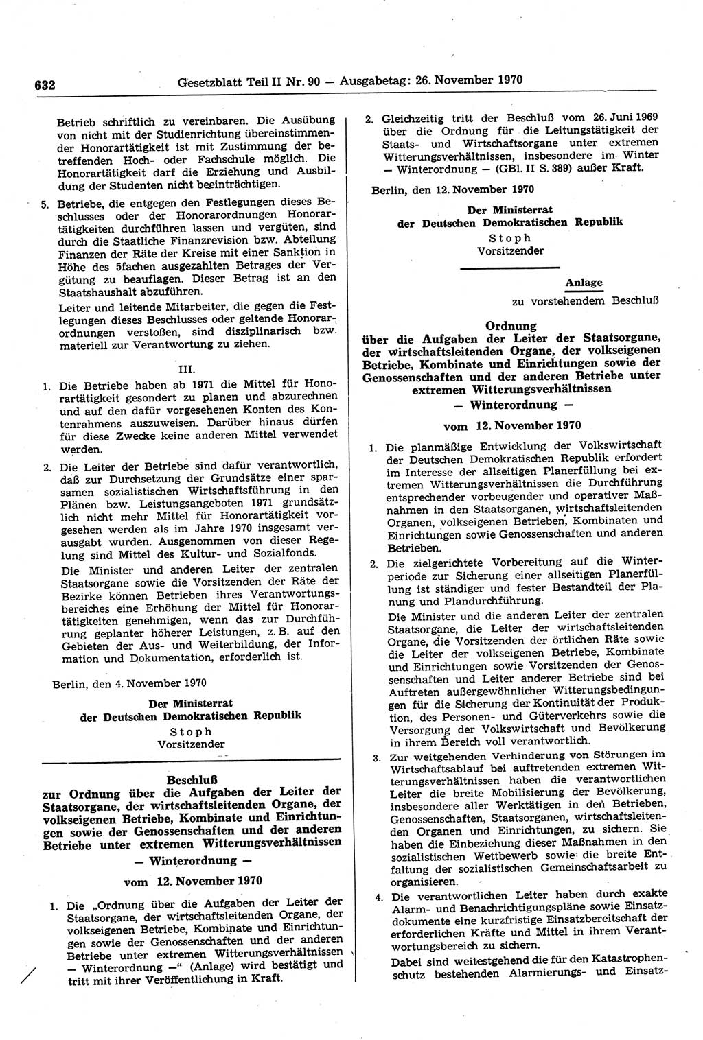 Gesetzblatt (GBl.) der Deutschen Demokratischen Republik (DDR) Teil ⅠⅠ 1970, Seite 632 (GBl. DDR ⅠⅠ 1970, S. 632)