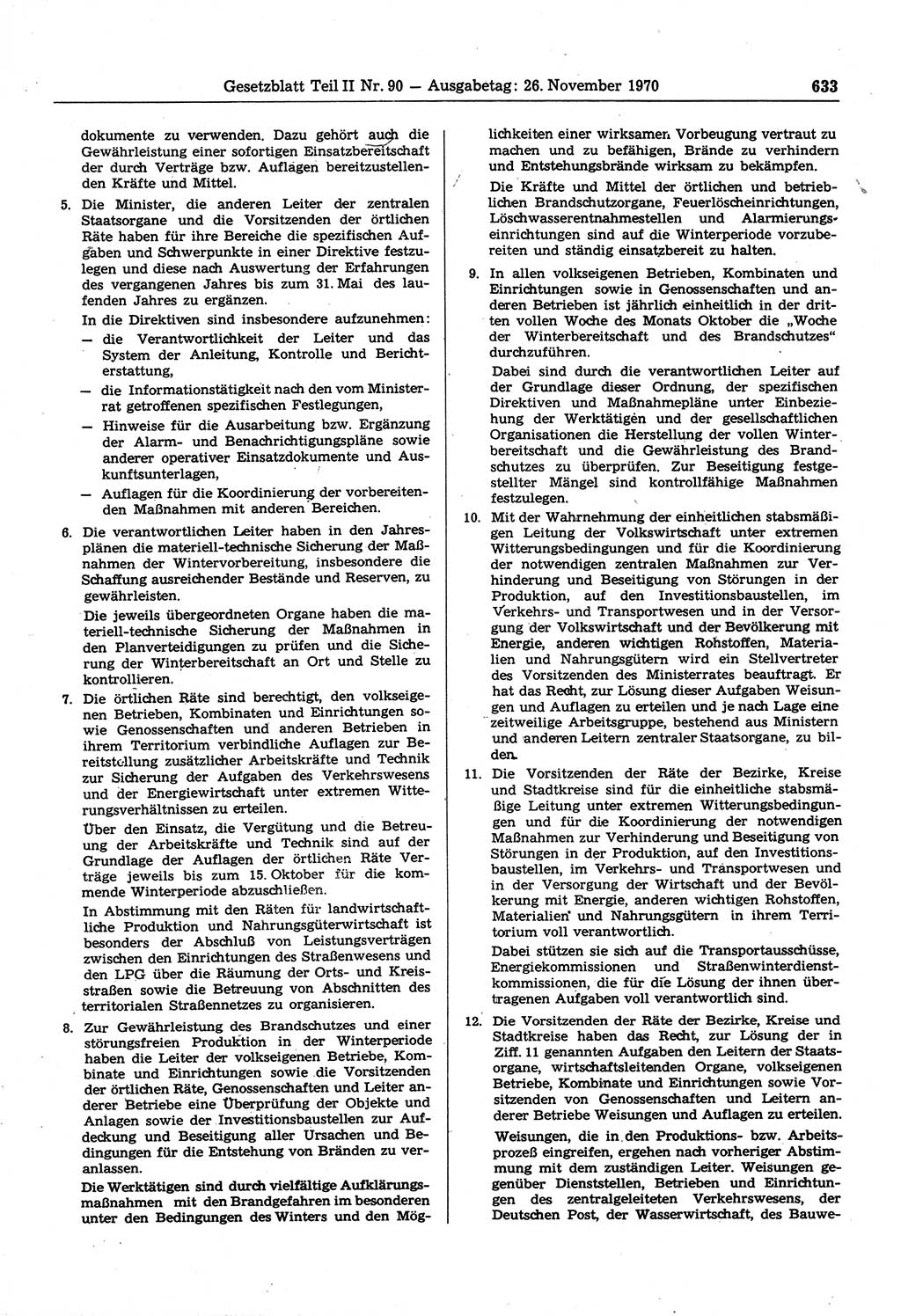 Gesetzblatt (GBl.) der Deutschen Demokratischen Republik (DDR) Teil ⅠⅠ 1970, Seite 633 (GBl. DDR ⅠⅠ 1970, S. 633)