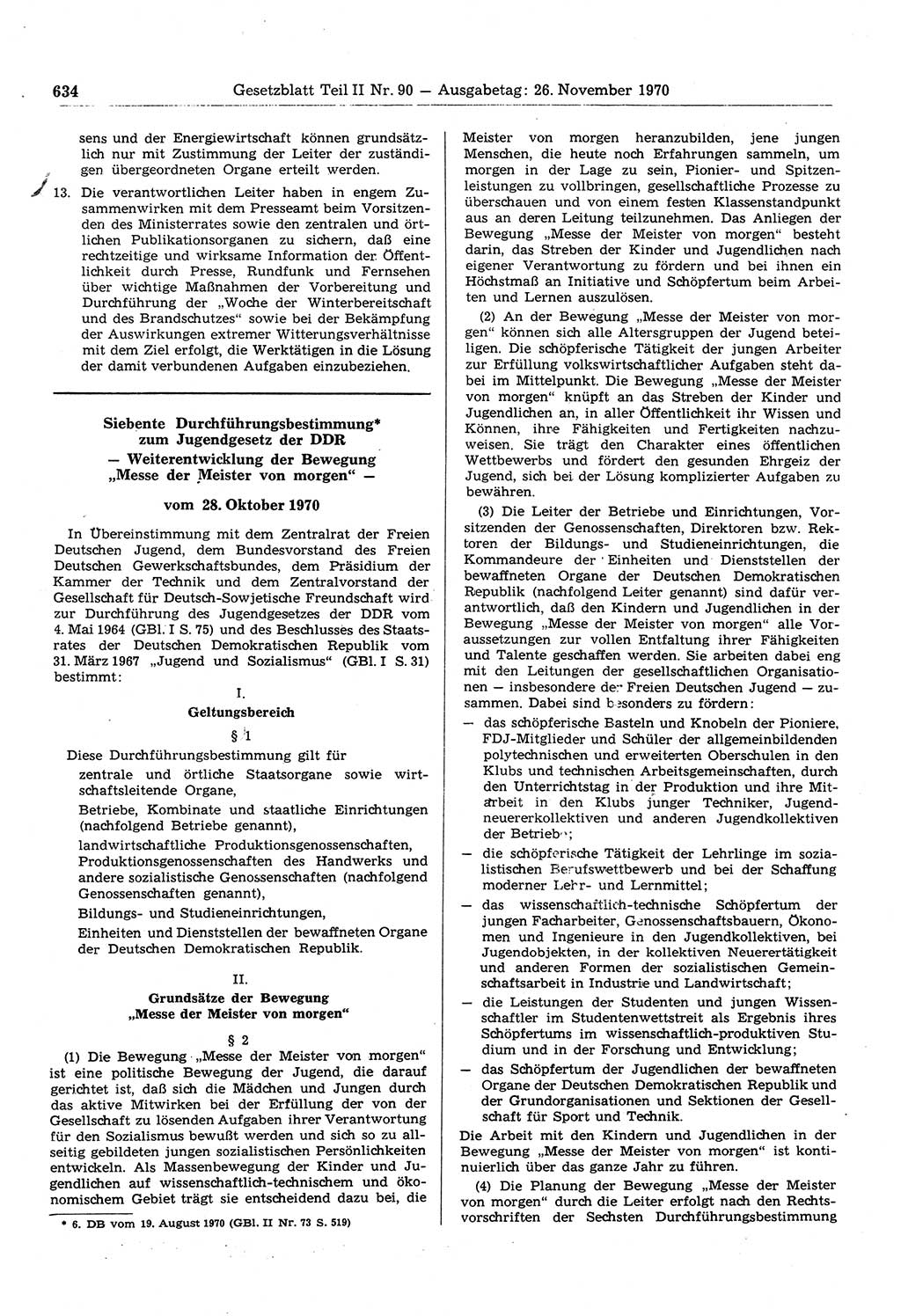 Gesetzblatt (GBl.) der Deutschen Demokratischen Republik (DDR) Teil ⅠⅠ 1970, Seite 634 (GBl. DDR ⅠⅠ 1970, S. 634)