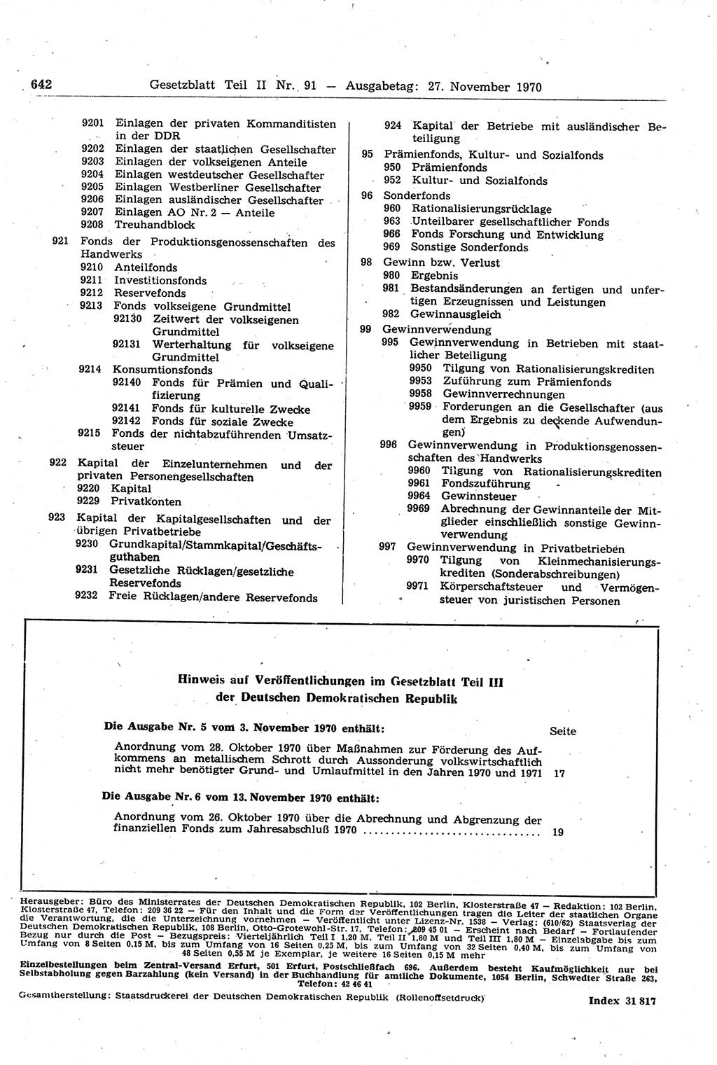 Gesetzblatt (GBl.) der Deutschen Demokratischen Republik (DDR) Teil ⅠⅠ 1970, Seite 642 (GBl. DDR ⅠⅠ 1970, S. 642)