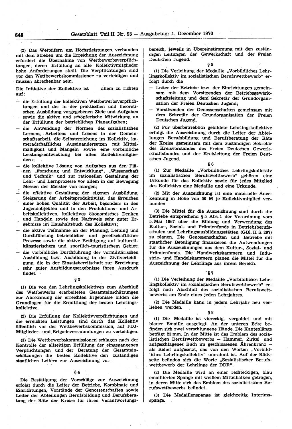Gesetzblatt (GBl.) der Deutschen Demokratischen Republik (DDR) Teil ⅠⅠ 1970, Seite 648 (GBl. DDR ⅠⅠ 1970, S. 648)