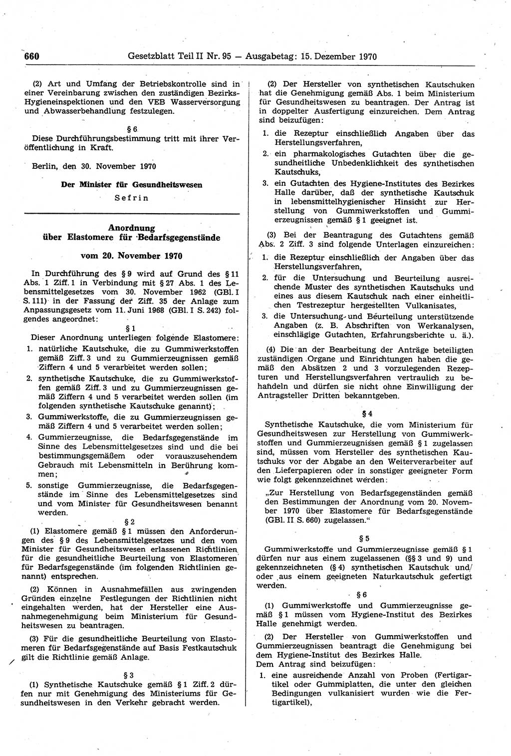 Gesetzblatt (GBl.) der Deutschen Demokratischen Republik (DDR) Teil ⅠⅠ 1970, Seite 660 (GBl. DDR ⅠⅠ 1970, S. 660)