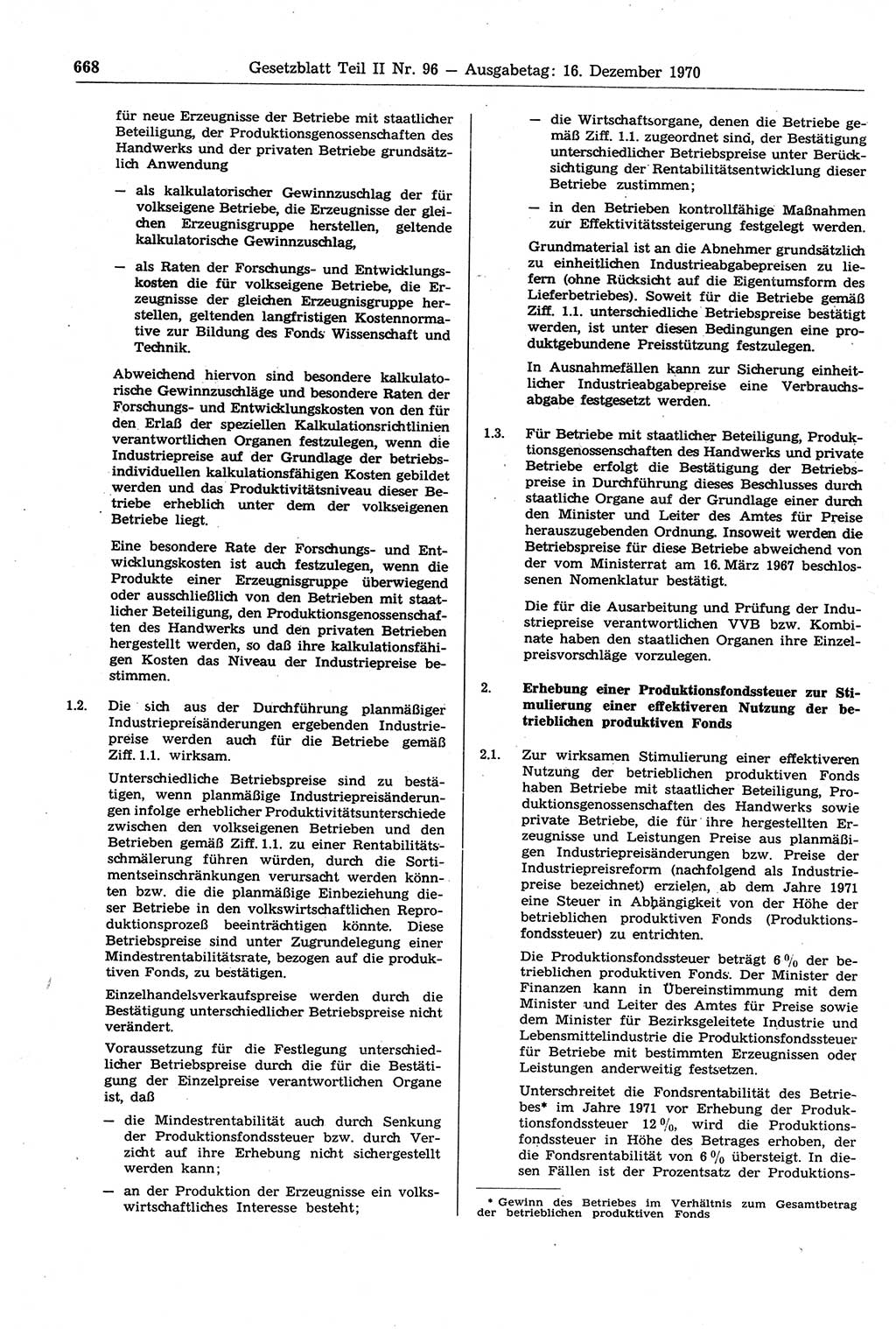 Gesetzblatt (GBl.) der Deutschen Demokratischen Republik (DDR) Teil ⅠⅠ 1970, Seite 668 (GBl. DDR ⅠⅠ 1970, S. 668)