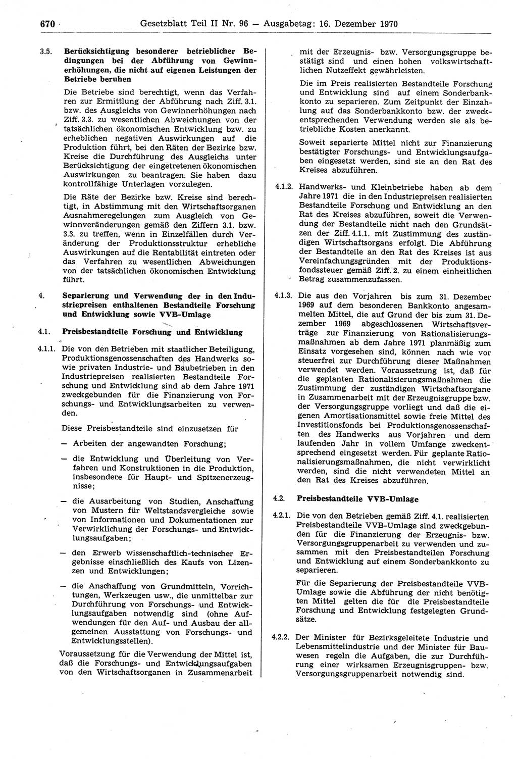 Gesetzblatt (GBl.) der Deutschen Demokratischen Republik (DDR) Teil ⅠⅠ 1970, Seite 670 (GBl. DDR ⅠⅠ 1970, S. 670)