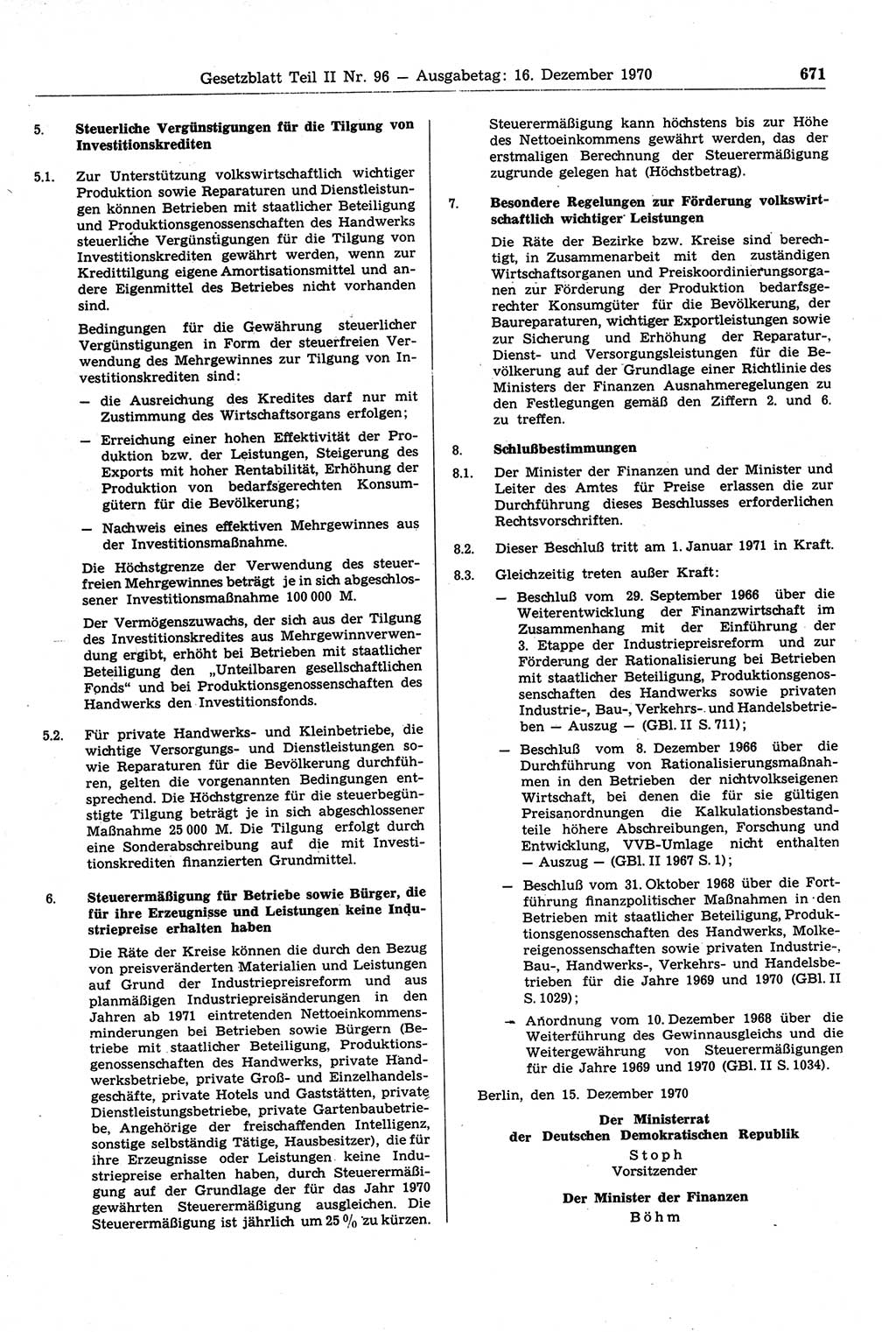 Gesetzblatt (GBl.) der Deutschen Demokratischen Republik (DDR) Teil ⅠⅠ 1970, Seite 671 (GBl. DDR ⅠⅠ 1970, S. 671)