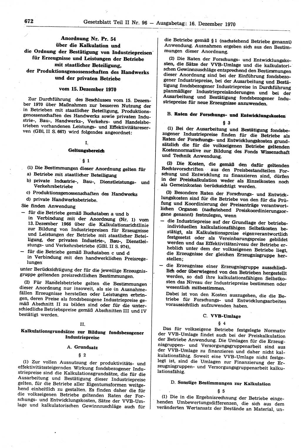 Gesetzblatt (GBl.) der Deutschen Demokratischen Republik (DDR) Teil ⅠⅠ 1970, Seite 672 (GBl. DDR ⅠⅠ 1970, S. 672)