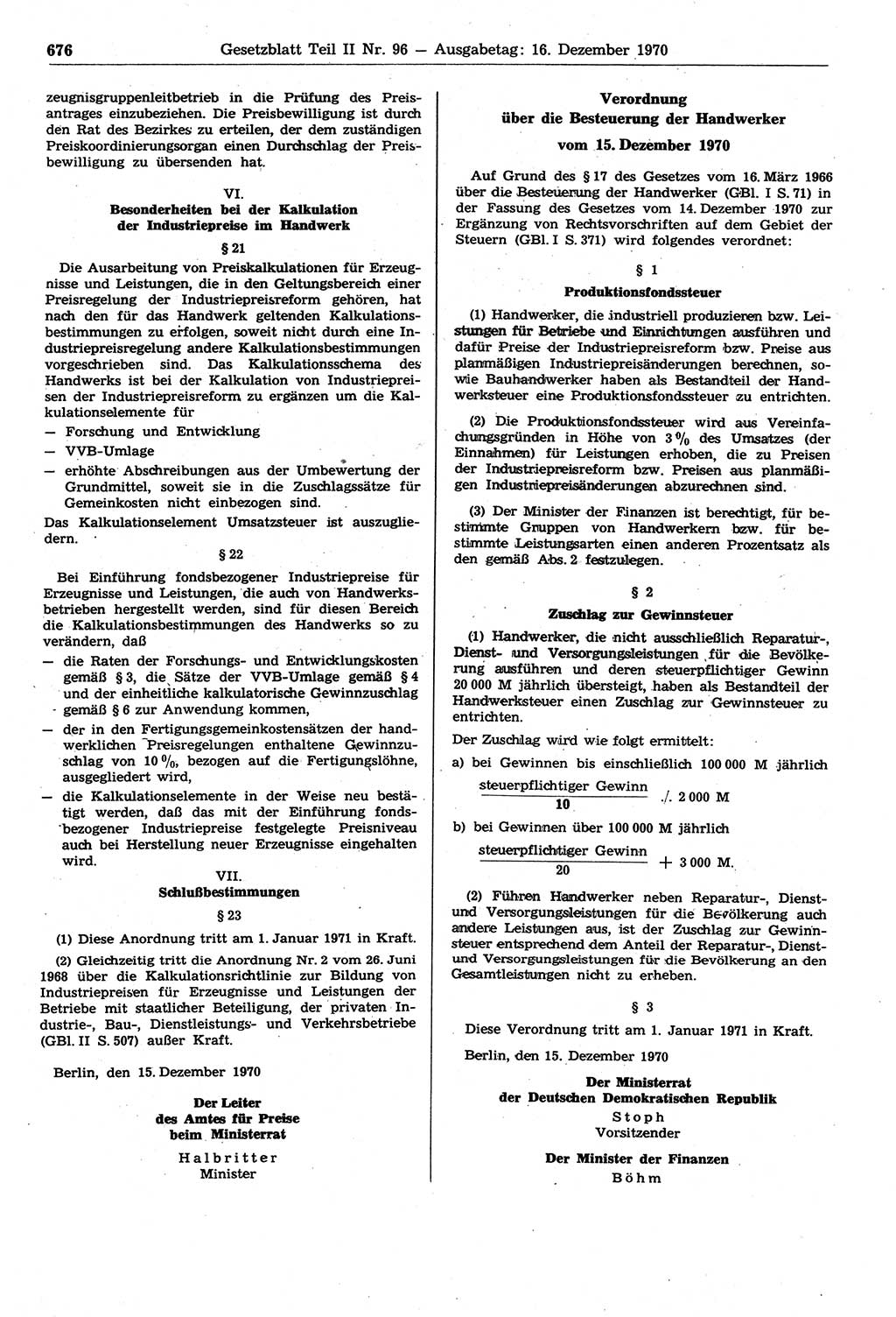 Gesetzblatt (GBl.) der Deutschen Demokratischen Republik (DDR) Teil ⅠⅠ 1970, Seite 676 (GBl. DDR ⅠⅠ 1970, S. 676)