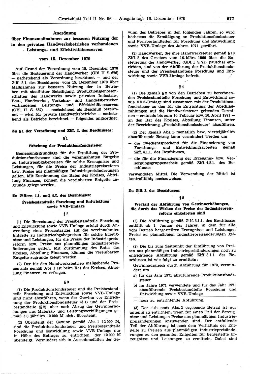Gesetzblatt (GBl.) der Deutschen Demokratischen Republik (DDR) Teil ⅠⅠ 1970, Seite 677 (GBl. DDR ⅠⅠ 1970, S. 677)