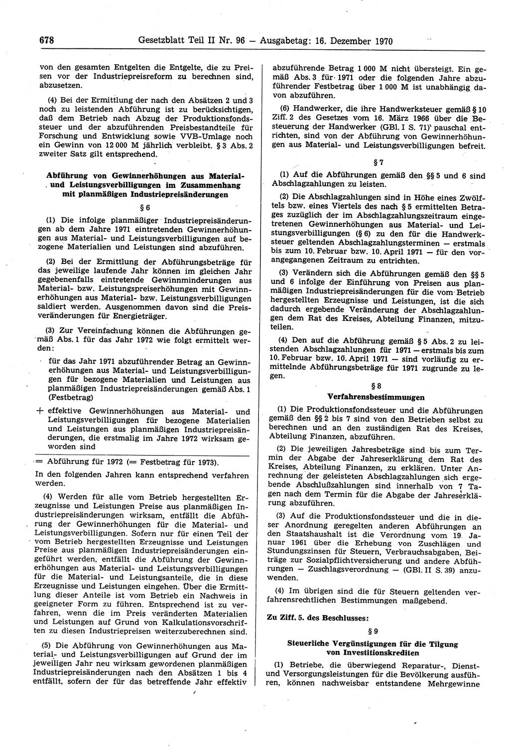 Gesetzblatt (GBl.) der Deutschen Demokratischen Republik (DDR) Teil ⅠⅠ 1970, Seite 678 (GBl. DDR ⅠⅠ 1970, S. 678)