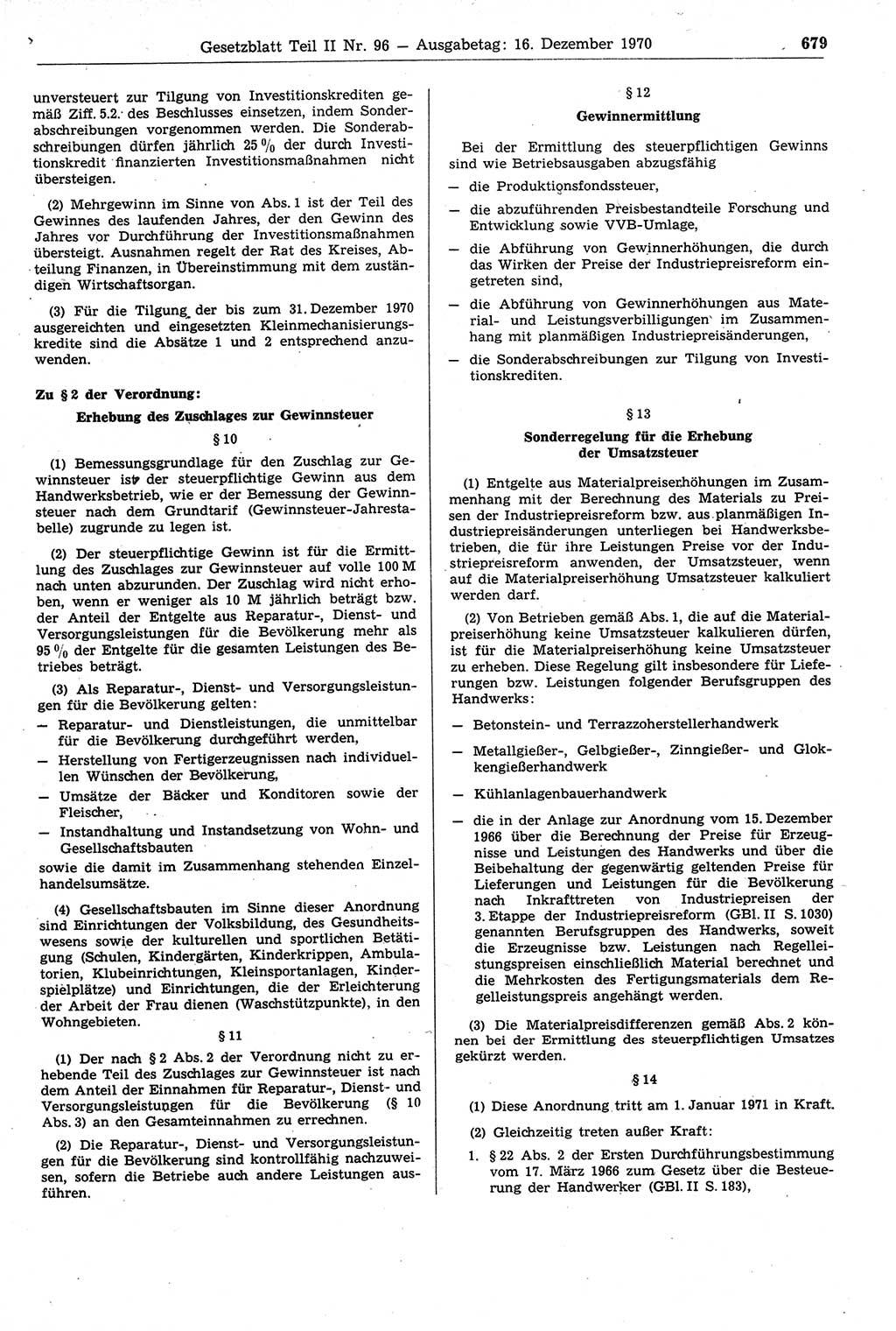 Gesetzblatt (GBl.) der Deutschen Demokratischen Republik (DDR) Teil ⅠⅠ 1970, Seite 679 (GBl. DDR ⅠⅠ 1970, S. 679)