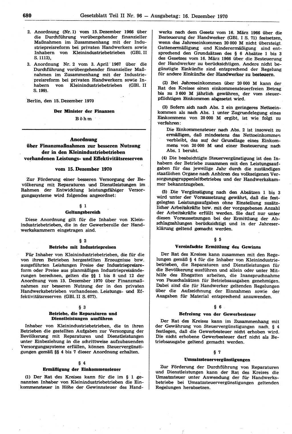 Gesetzblatt (GBl.) der Deutschen Demokratischen Republik (DDR) Teil ⅠⅠ 1970, Seite 680 (GBl. DDR ⅠⅠ 1970, S. 680)